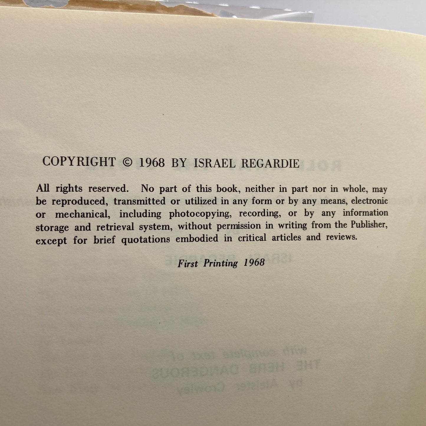 REGARDIE, Israel "Roll Away the Stone, The Psychology of Hashish" [Llewellyn, 1968] Signed 1st