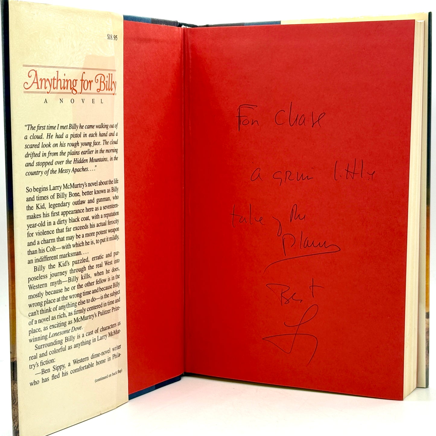 MCMURTRY, Larry "Anything for Billy" [Simon & Schuster, 1988] Inscribed 1st Printing
