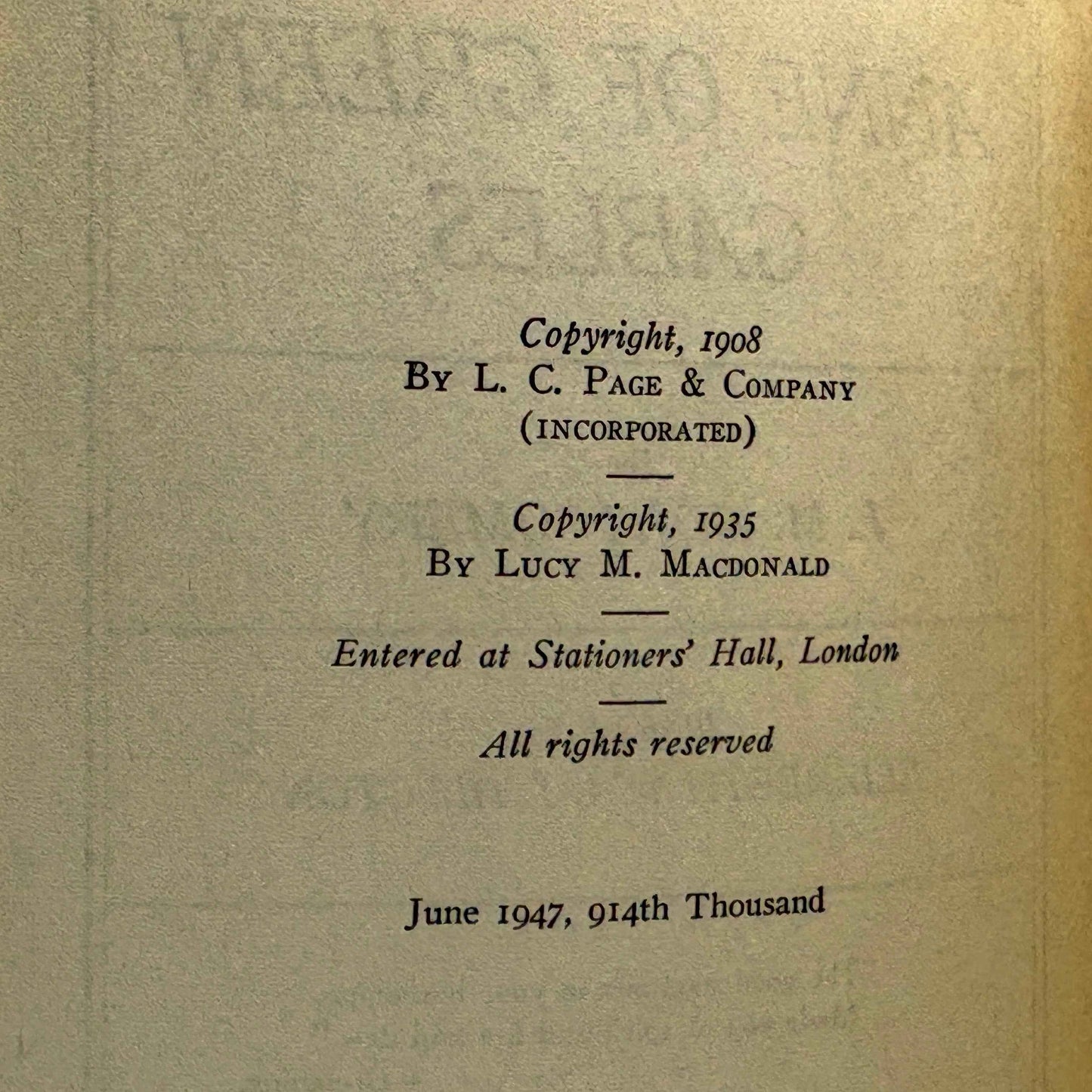 MONTGOMERY, L. M. "Anne of Green Gables" [L. C. Page & Company, 1947]