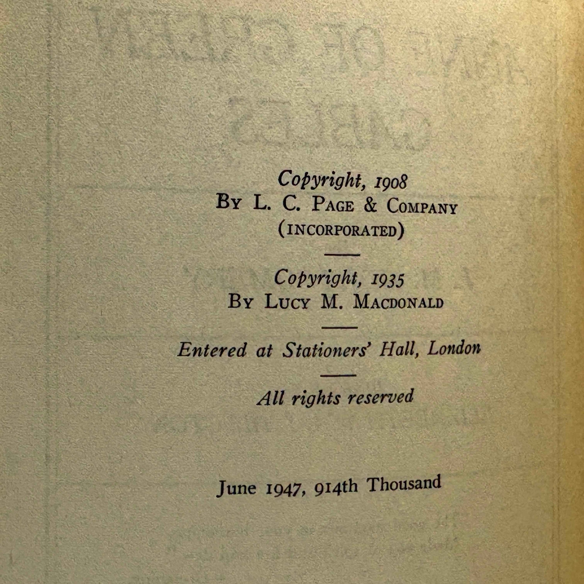 MONTGOMERY, L. M. "Anne of Green Gables" [L. C. Page & Company, 1947]