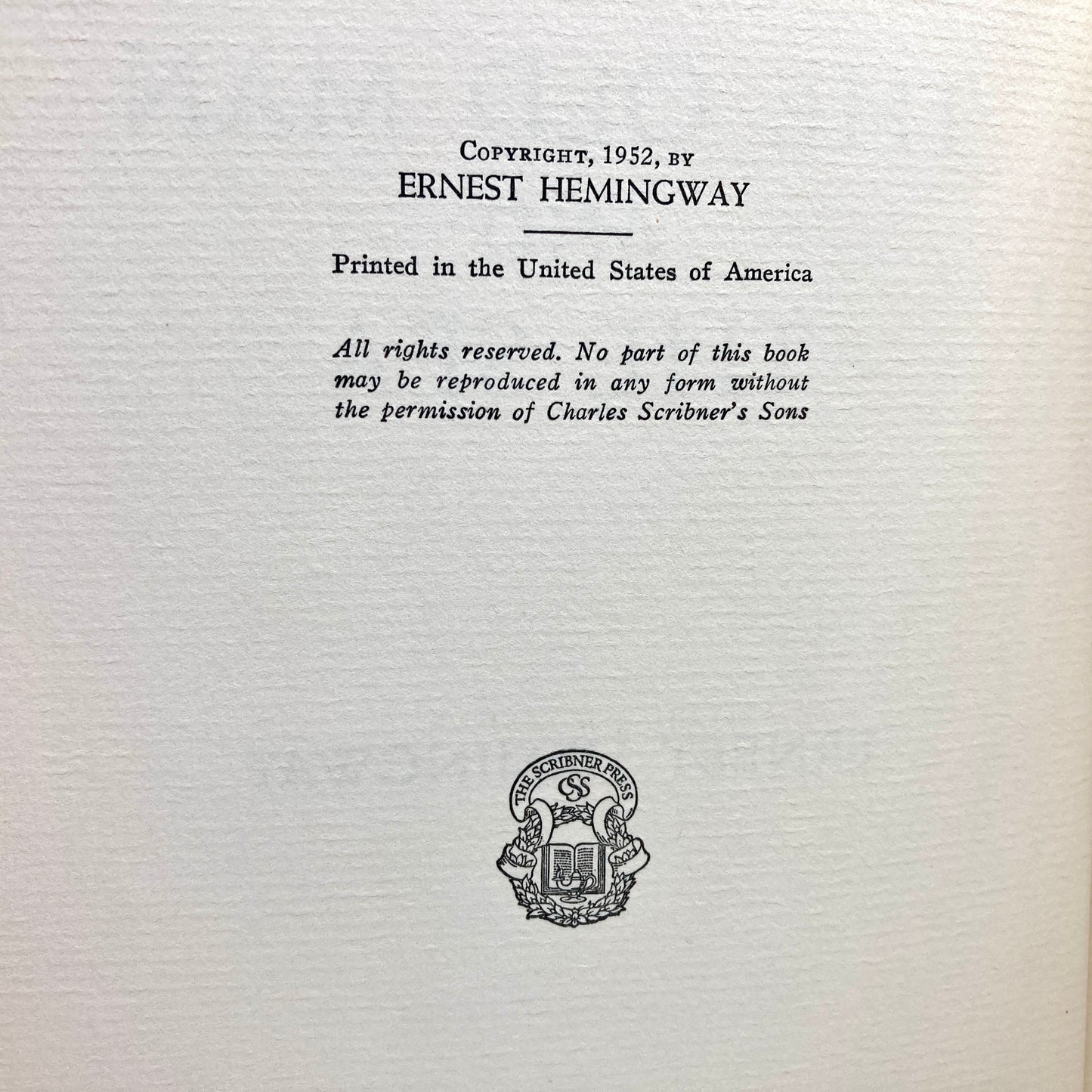 HEMINGWAY, Ernest "The Old Man and the Sea" [Scribners, 1952] 1st Edition