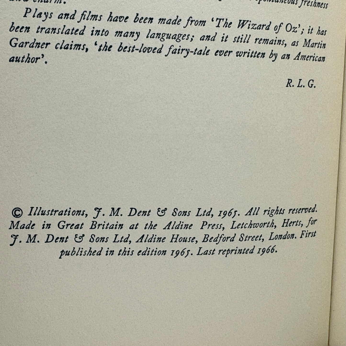 BAUM, L. Frank. “The Wonderful Wizard of Oz” [J. M. Dent & Sons Ltd, 1966]