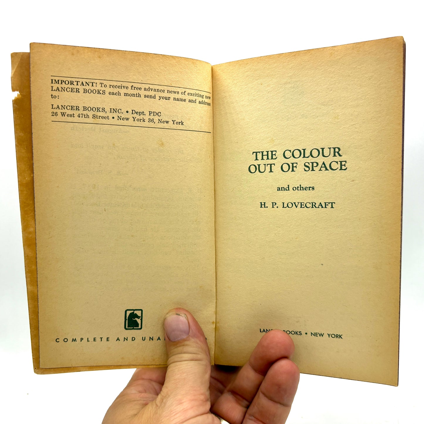 LOVECRAFT, H.P. "The Colour Out of Space" [Lancer Books, 1964]