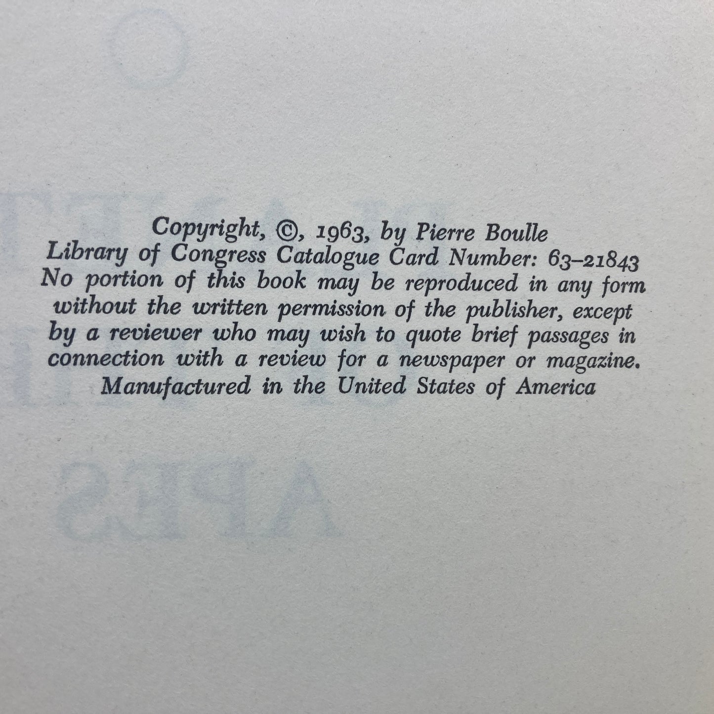 BOULLE, Pierre "Planet of the Apes" [Vanguard, 1963]