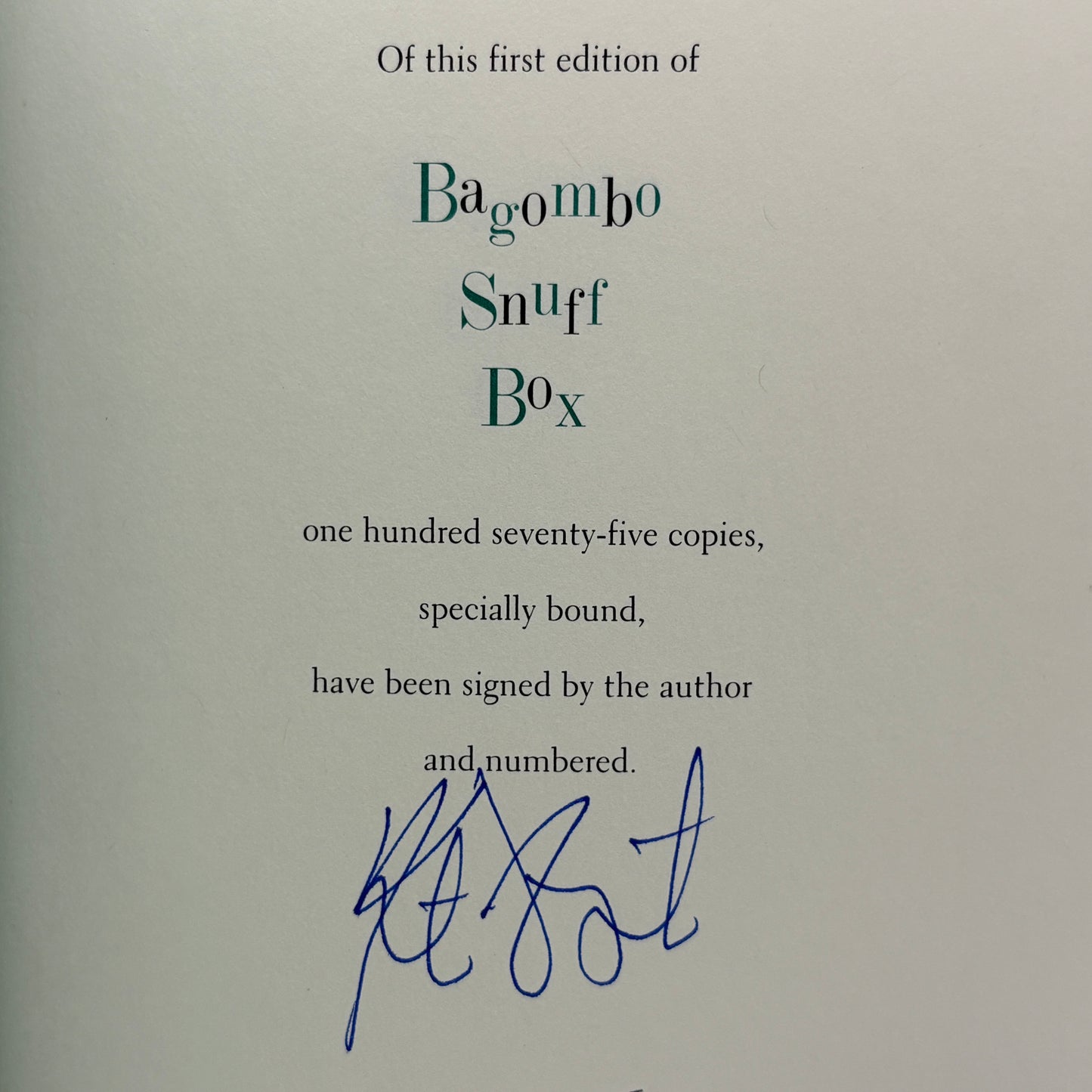 VONNEGUT, Kurt "Bagombo Snuff Box" [Putnam, 1999] Signed 1st Edition