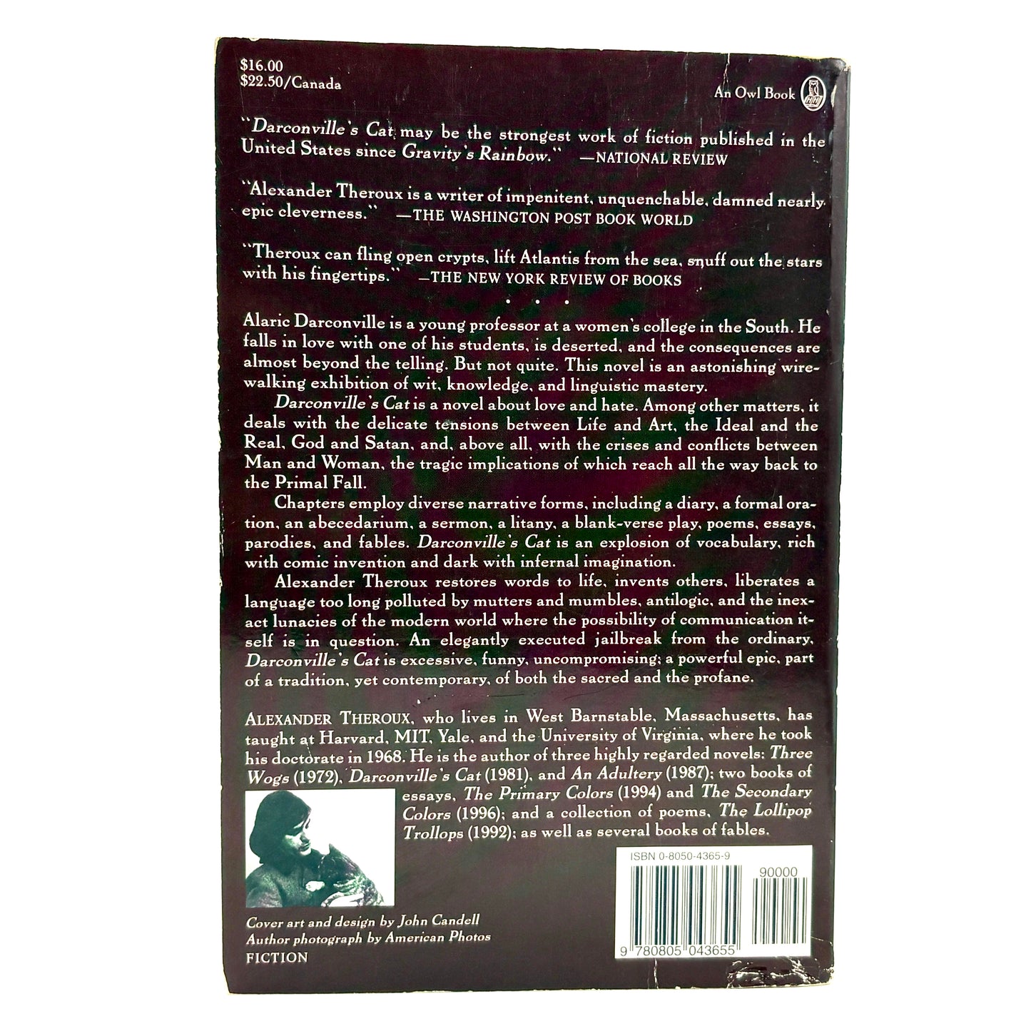 Theroux, Alexander “Darconville’s Cat” [Henry Holt, 1996] First Owl Book Edition