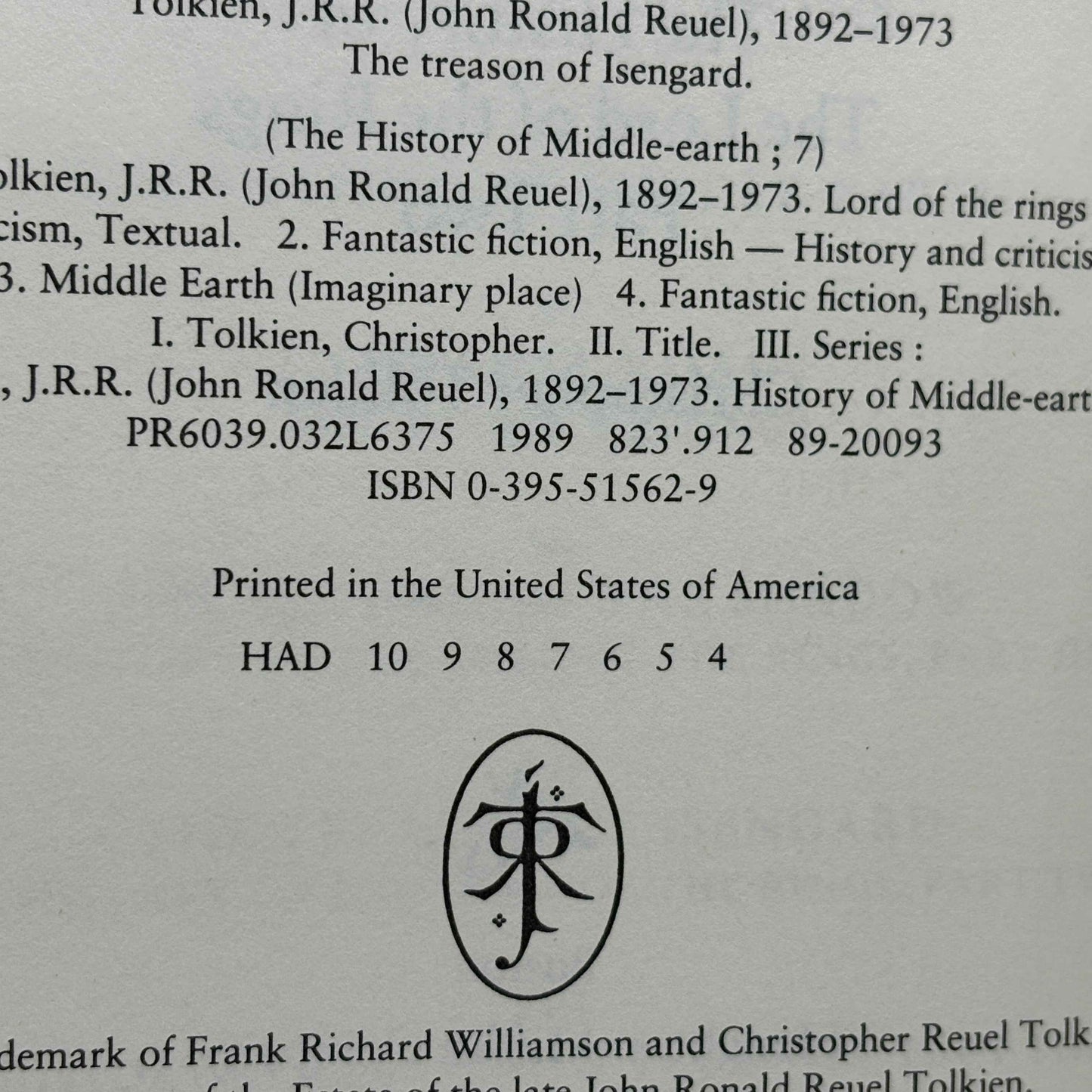 TOLKIEN, J.R.R. "The Treason of Isengard" [Houghton Mifflin, 1989] 4th Printing