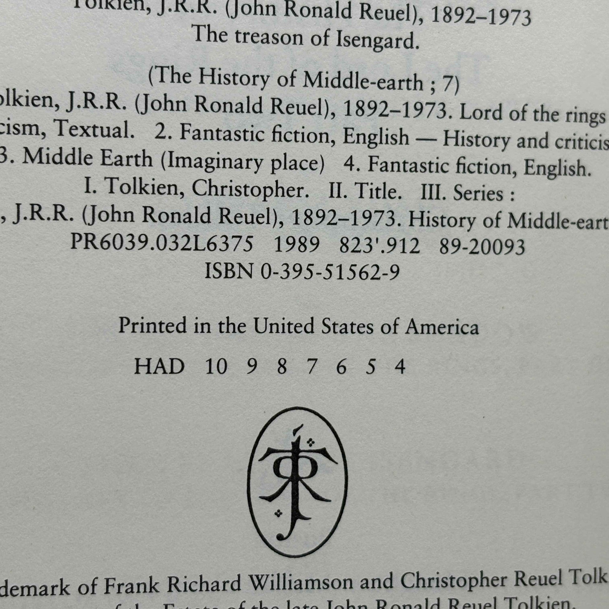 TOLKIEN, J.R.R. "The Treason of Isengard" [Houghton Mifflin, 1989] 4th Printing