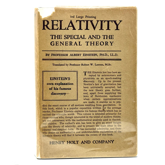 EINSTEIN, Albert “Relativity: The Special and the General Theory” [Henry Holt, 1921] 3rd Printing