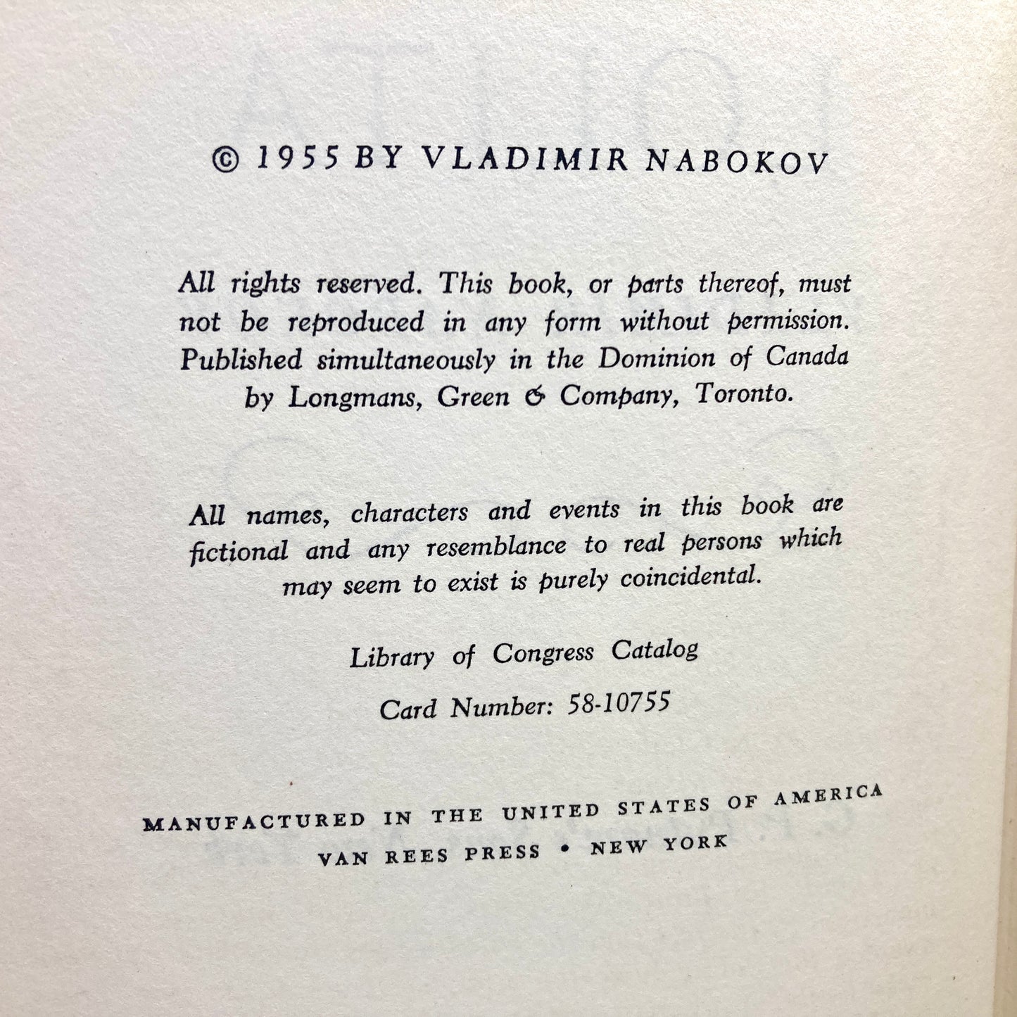 NABOKOV, Vladimir "Lolita" [G.P. Putnam's Sons, 1955] 1st Edition/1st Printing