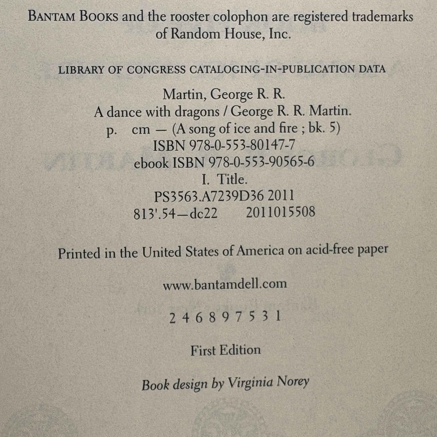 MARTIN, George R. R. "A Dance with Dragons" [Bantam, 2011] 1st Edition