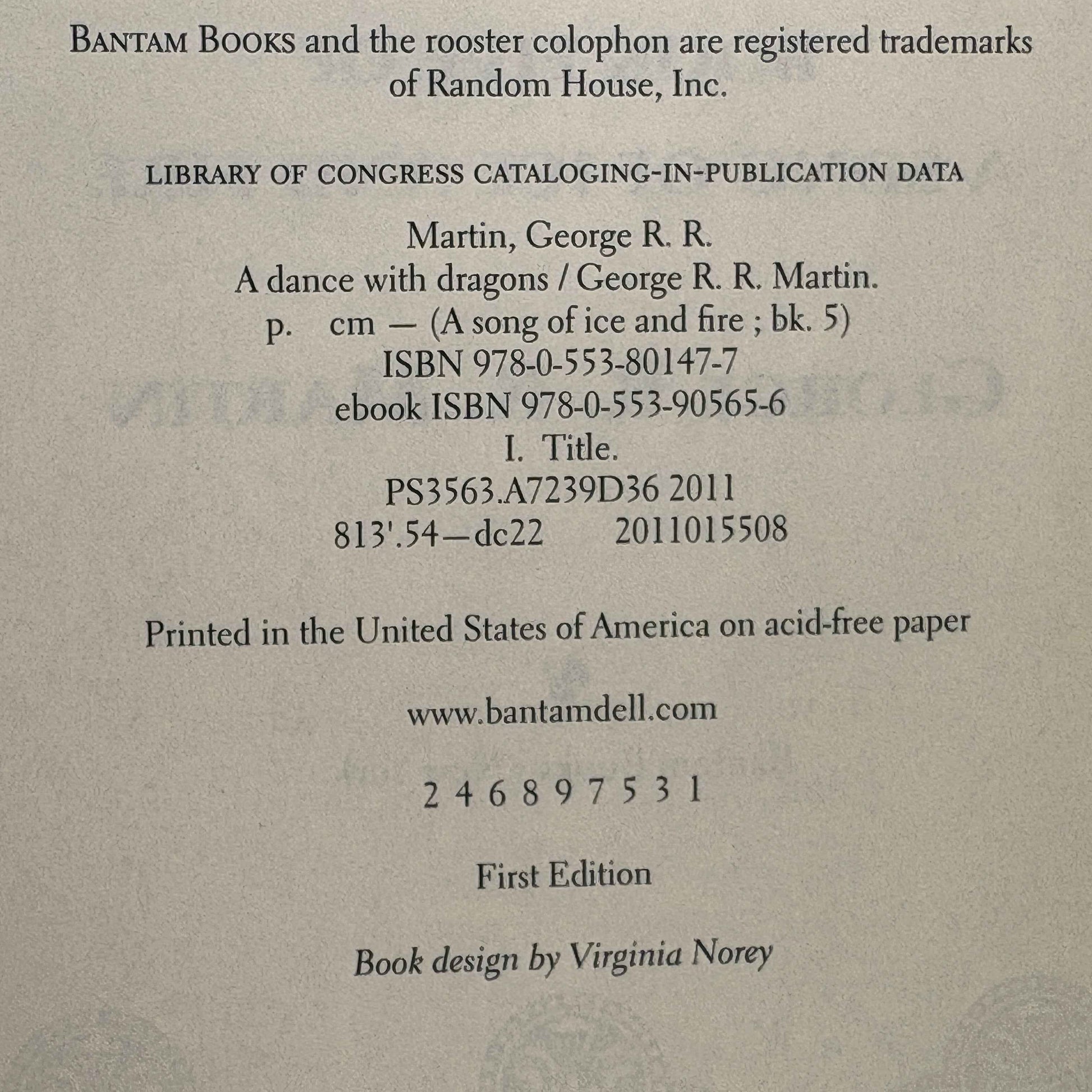 MARTIN, George R. R. "A Dance with Dragons" [Bantam, 2011] 1st Edition