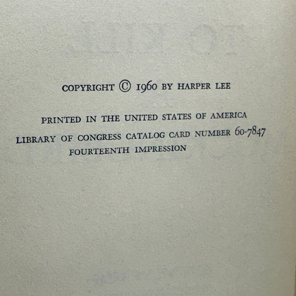 Lee, Harper “To Kill a Mockingbird” [J. B. Lippincott, 1960] 14th Impression