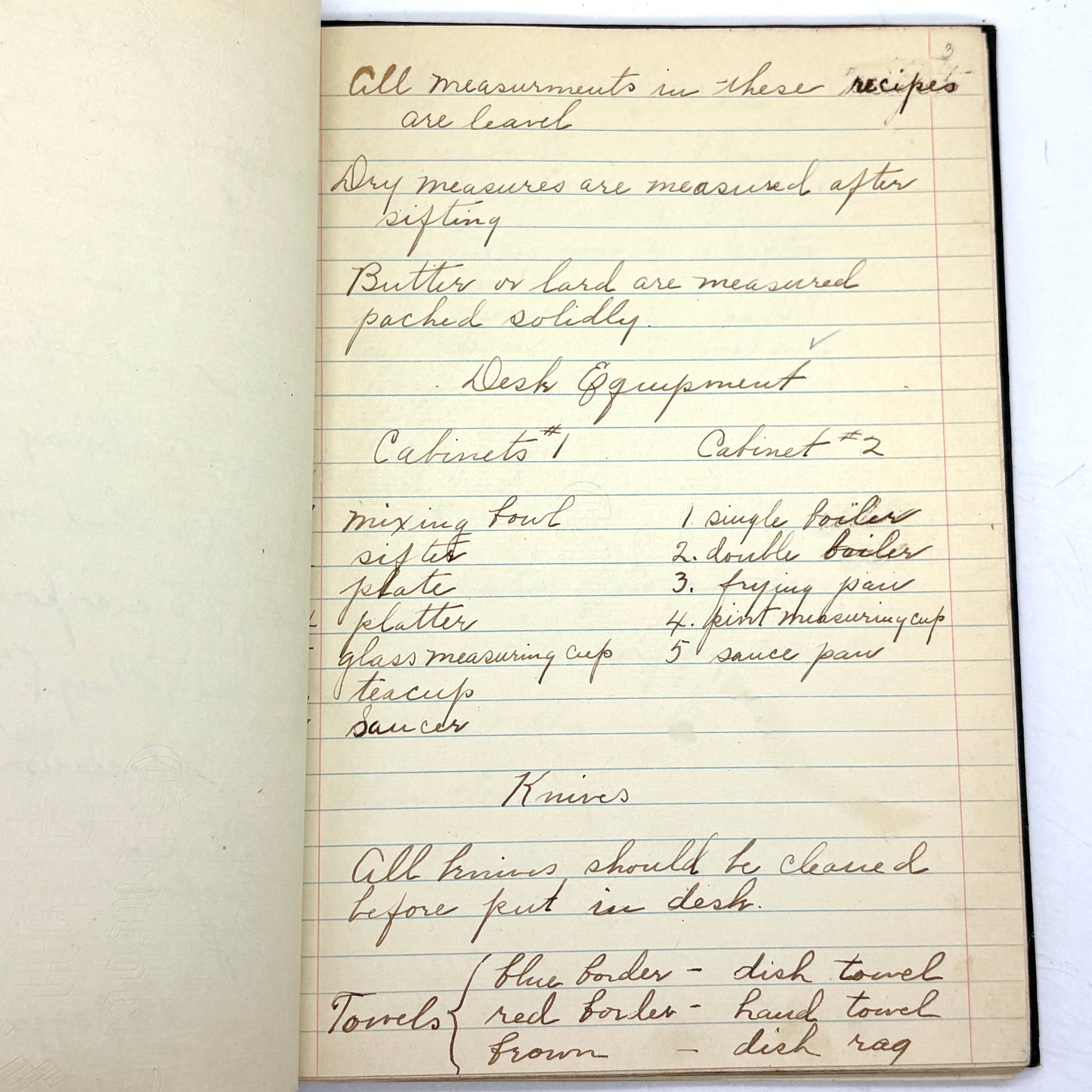 OLIPHANT, Annie "Handwritten Notes for Domestic Science/Cookery Course" [c1915–1925]