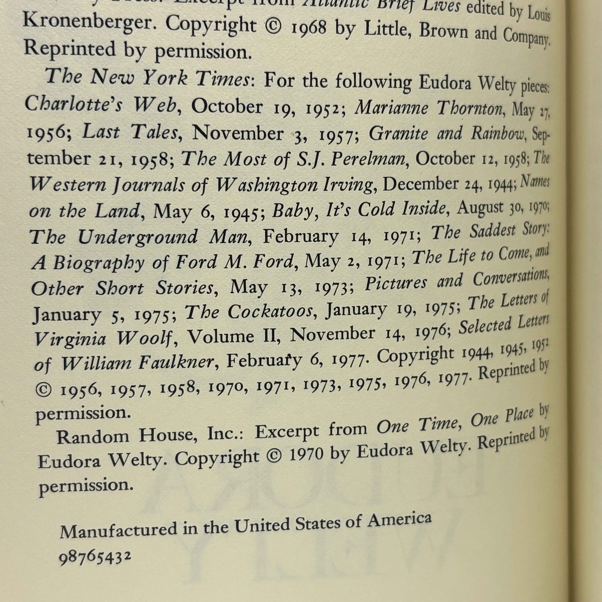 WELTY, Eudora “The Eye of the Story” [Random House, 1978] Signed 1st Printing