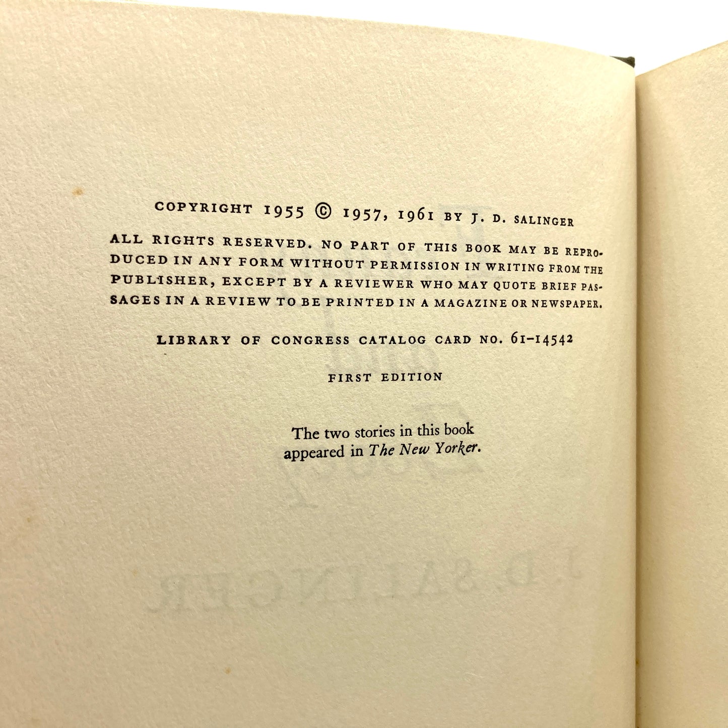 SALINGER, J.D. "Franny and Zooey" [Little, Brown & Co, 1961] 1st Edition/1st - Buzz Bookstore