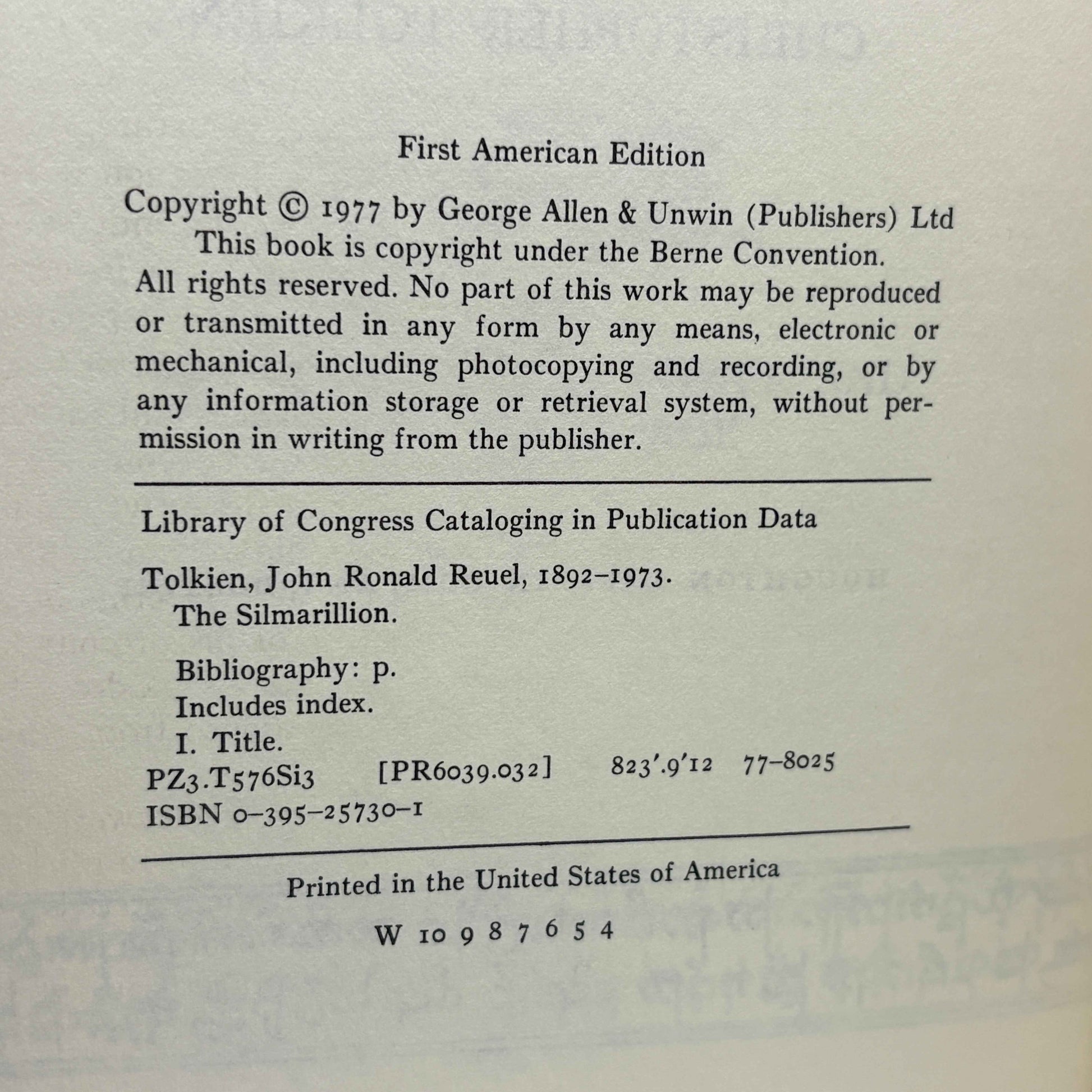 TOLKIEN, J.R.R. "The Silmarillion" [Houghton Mifflin, 1977] 1st Edition/4th Printing