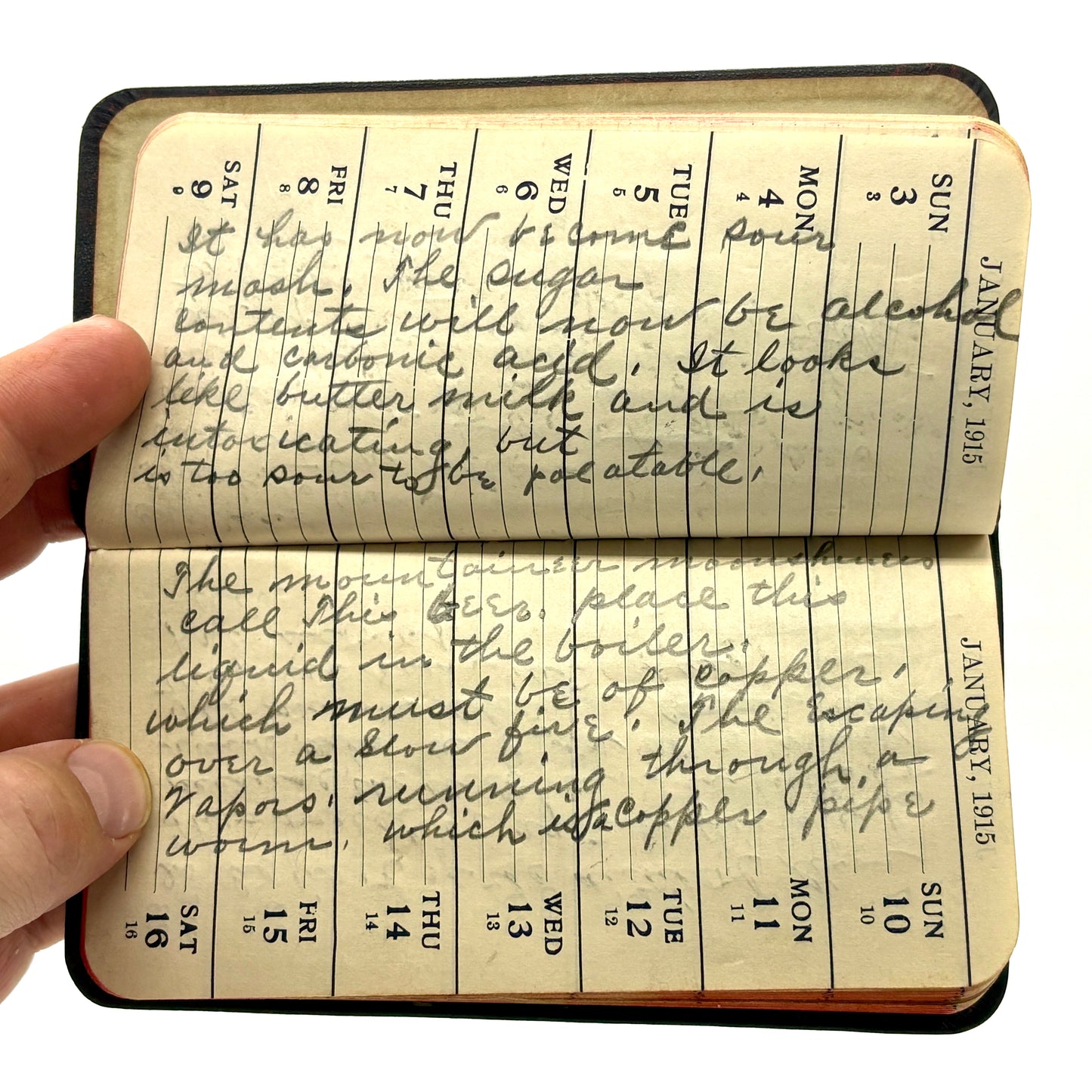 1915 Date Book with Handwritten Moonshine Distillation Recipe [n.p., 1915]