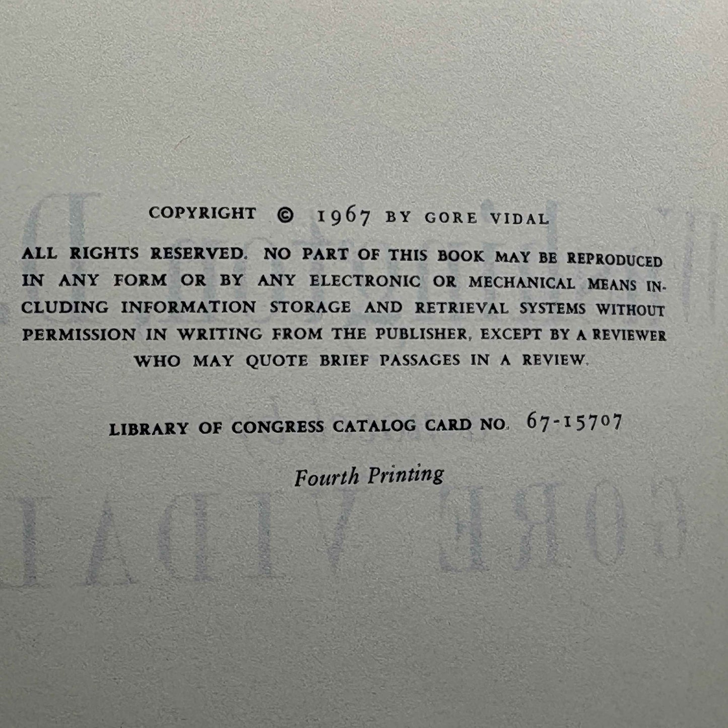 VIDAL, Gore “Washington, D.C.” [Random House, 1967] Signed 4th Printing