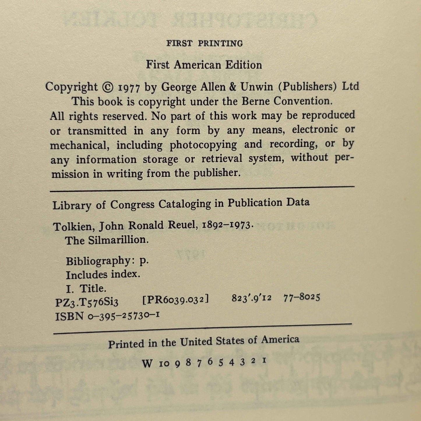 TOLKIEN, J.R.R. “The Silmarillion” [Houghton Mifflin Company, 1977] Fine 1st Printing