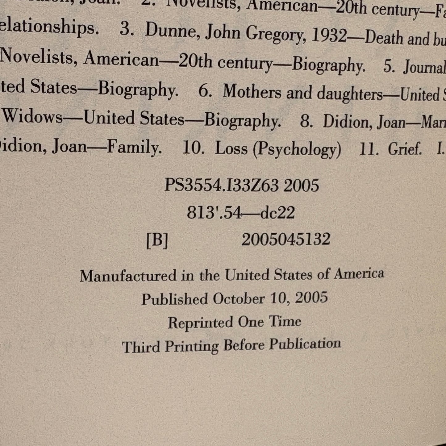 DIDION, Joan. “The Year of Magical Thinking” [Alfred A. Knopf, 2005] Signed