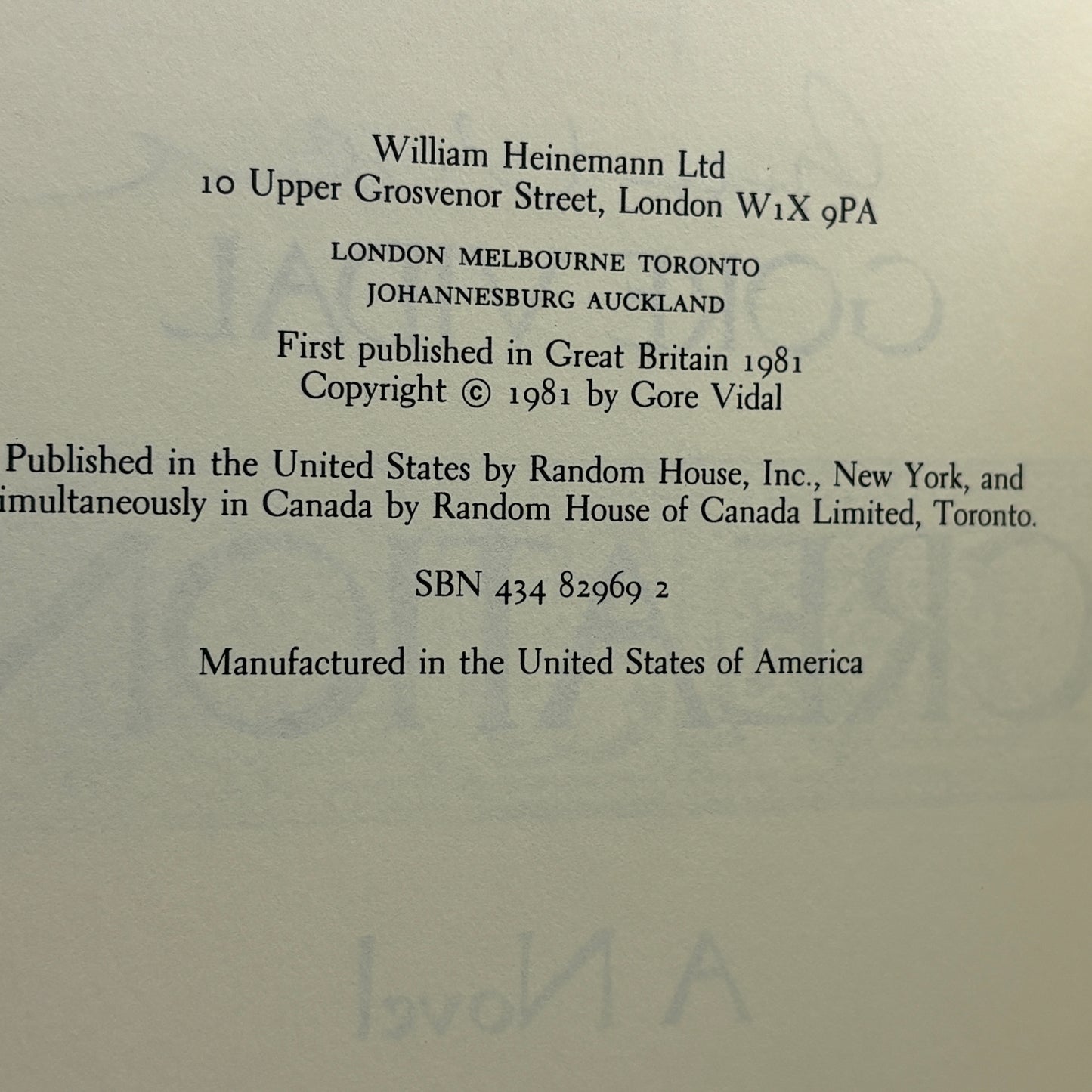 VIDAL, Gore “Creation” [Heinemann, 1981] Signed 1st UK Edition