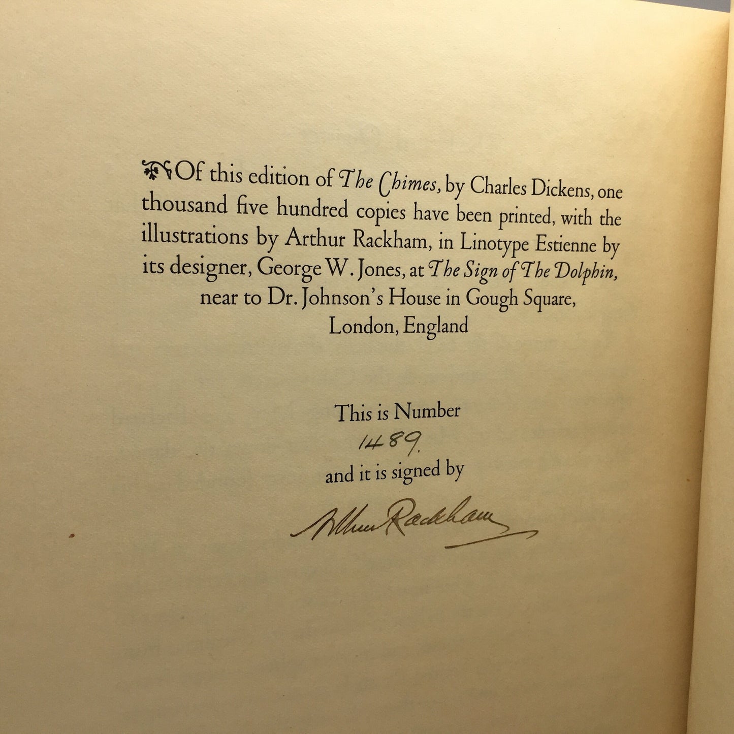 DICKENS, Charles "The Chimes" [Limited Editions Club, 1931] - Illustrated/Signed by Arthur Rackham - Buzz Bookstore