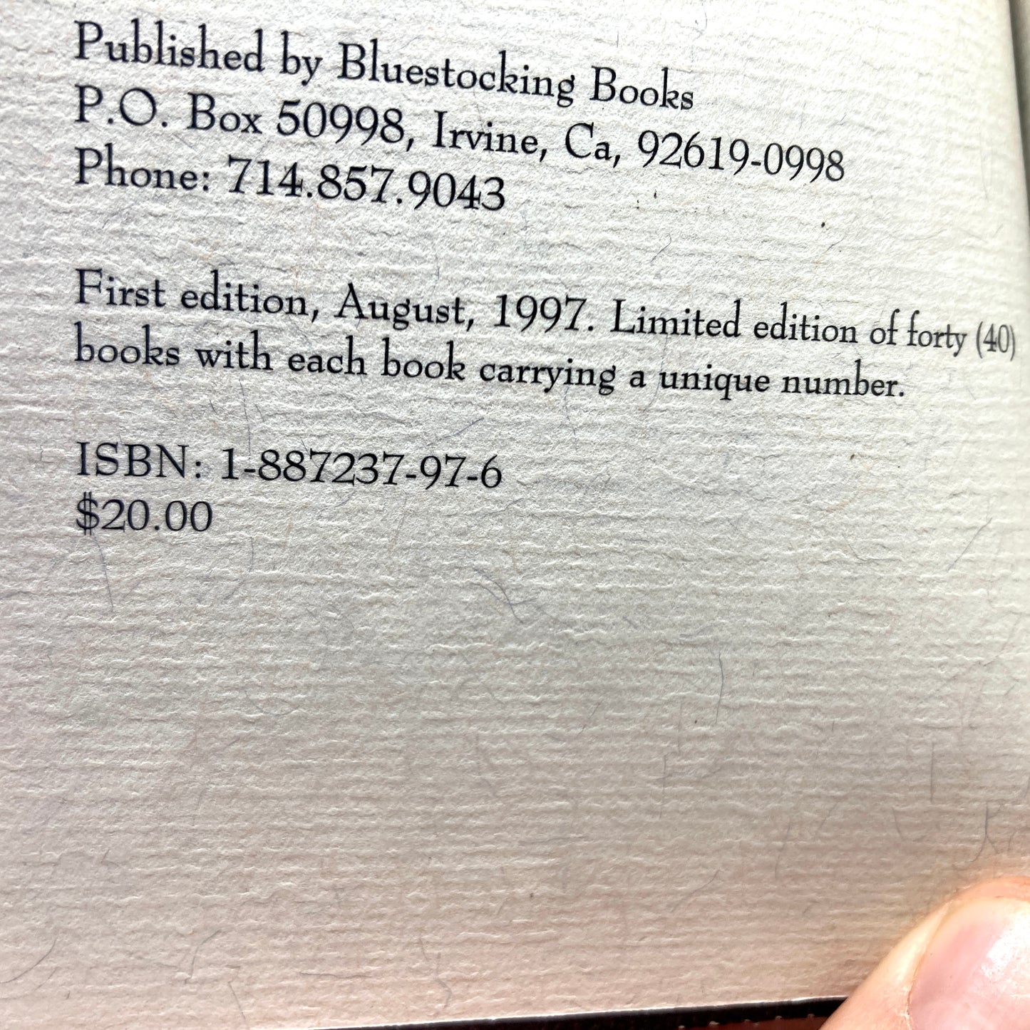 MINNS, Karen Marie Christa "Virago" [Bluestocking Books, 1997] #1/40 - Buzz Bookstore