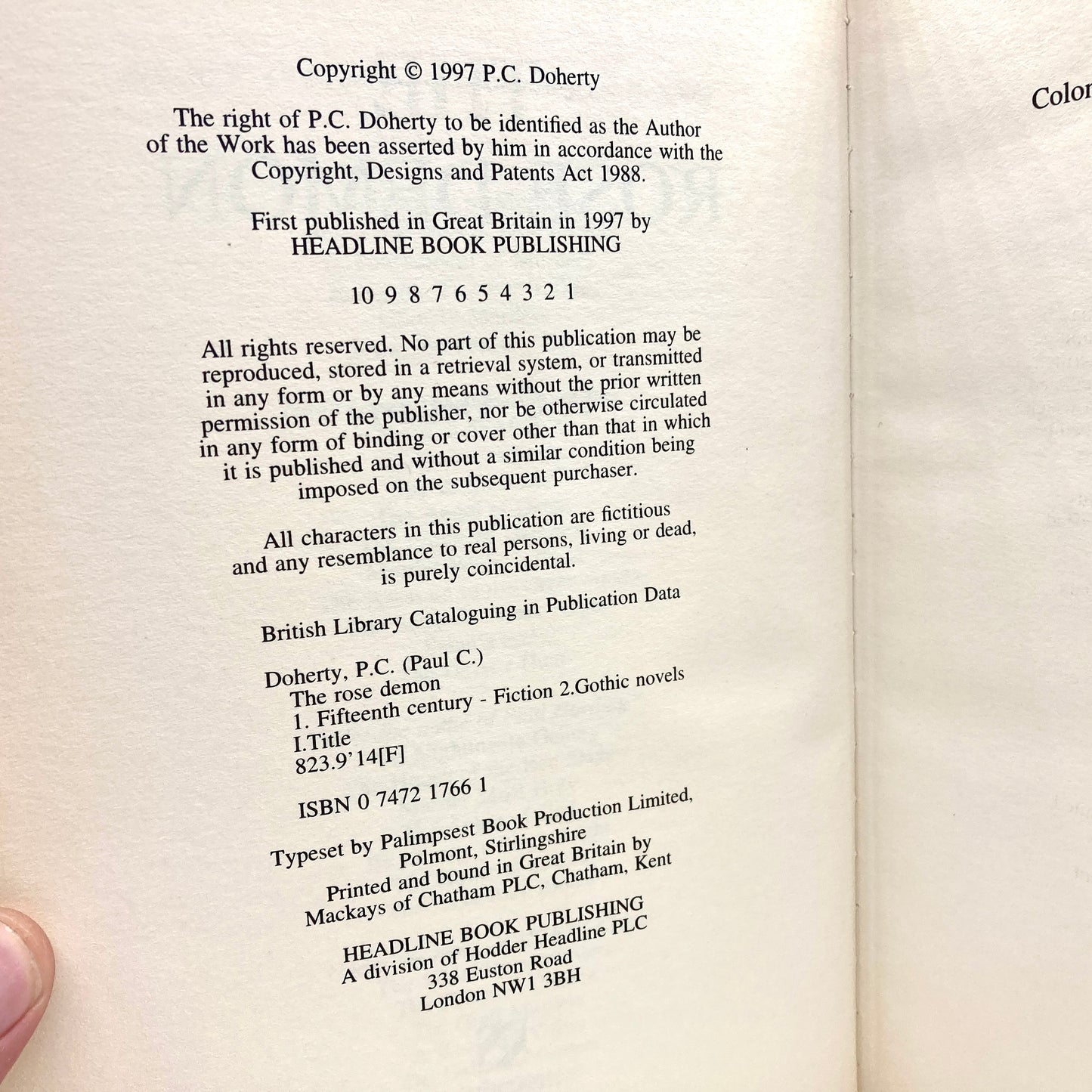 DOHERTY, P.C. "The Rose Demon" [Headline, 1997] 1st Edition