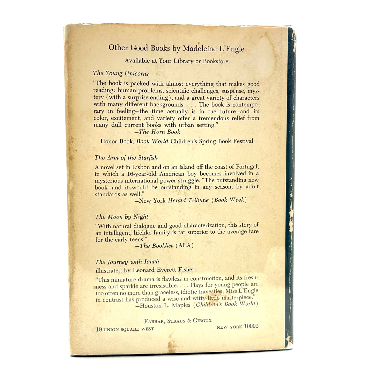 L'ENGLE, Madeleine "A Wrinkle in Time" [Farrar, Straus and Giroux, 1971] Signed