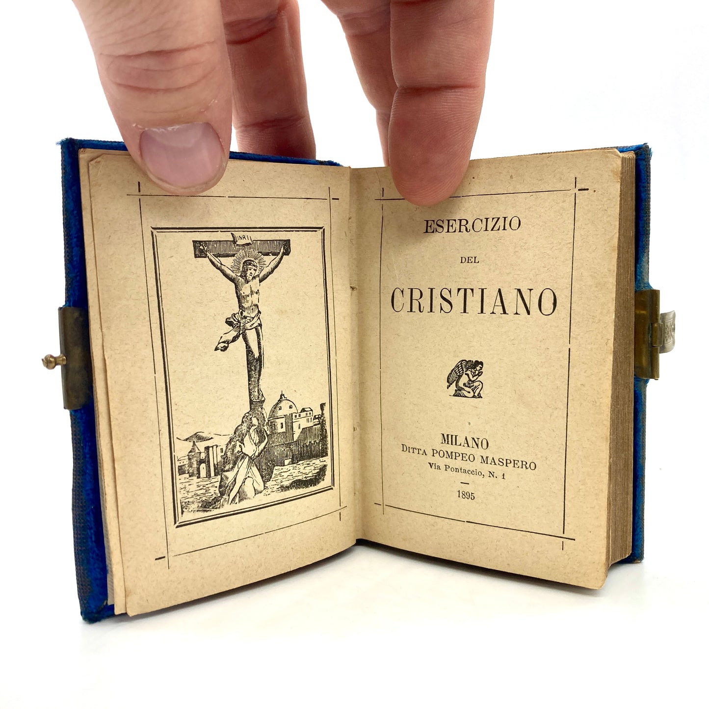 "Esercizio del Cristiano" [Pompeo Maspero, 1895] Velvet Italian Prayer Book w/Clasp