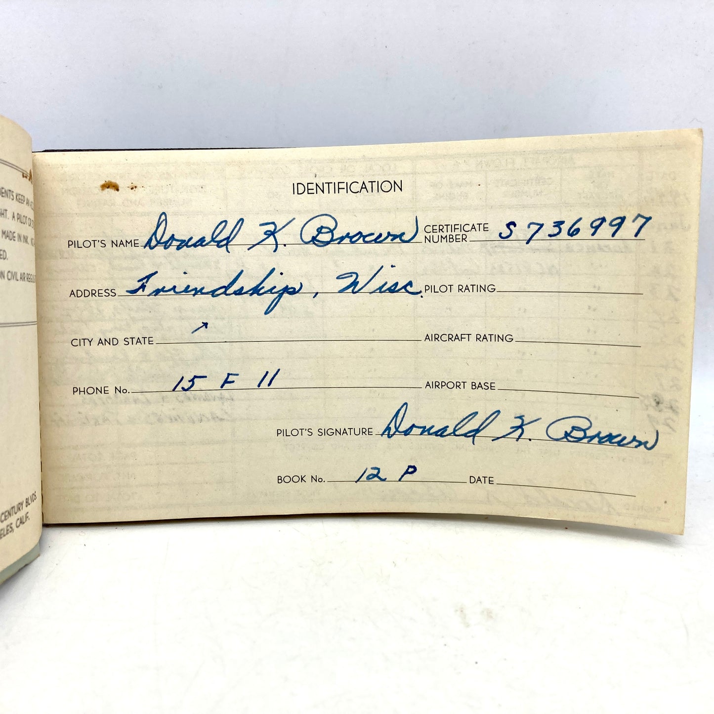 BROWN, Donald Kent "Pilot's Log" [Air Associates Inc, 1945]