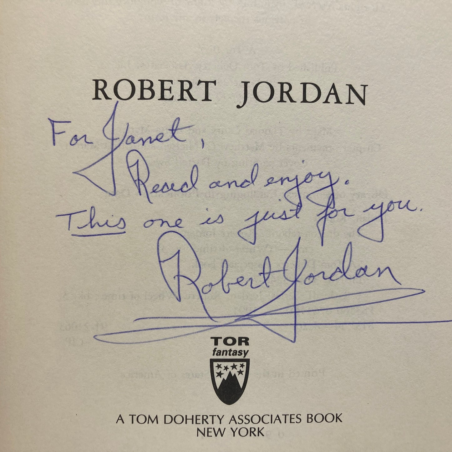 JORDAN, Robert "The Dragon Reborn" [Tor, 1991] Signed 1st Edition, 4th Printing