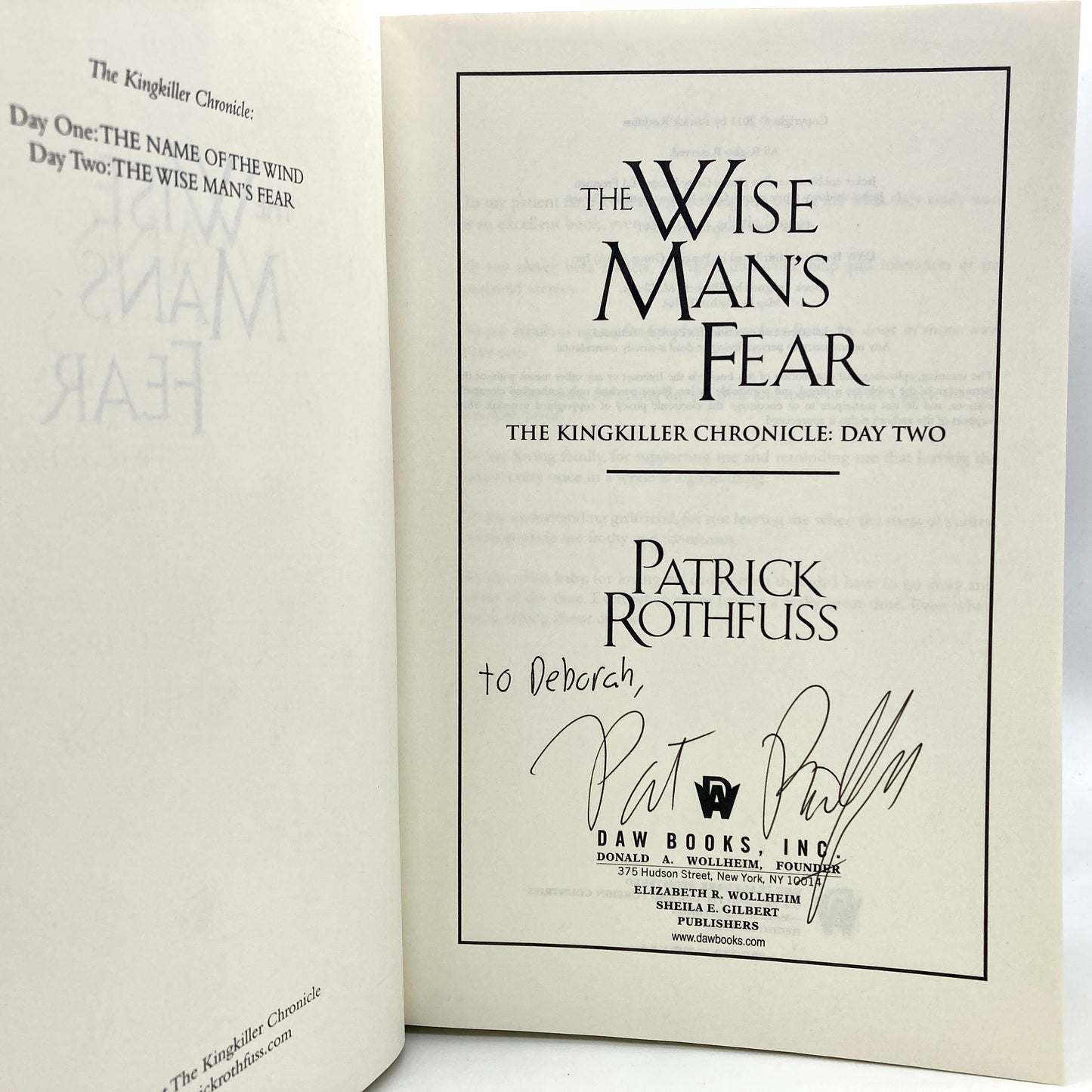 ROTHFUSS, Patrick "The Wise Man's Fear" [Daw Books, 2011] Signed 1st Edition