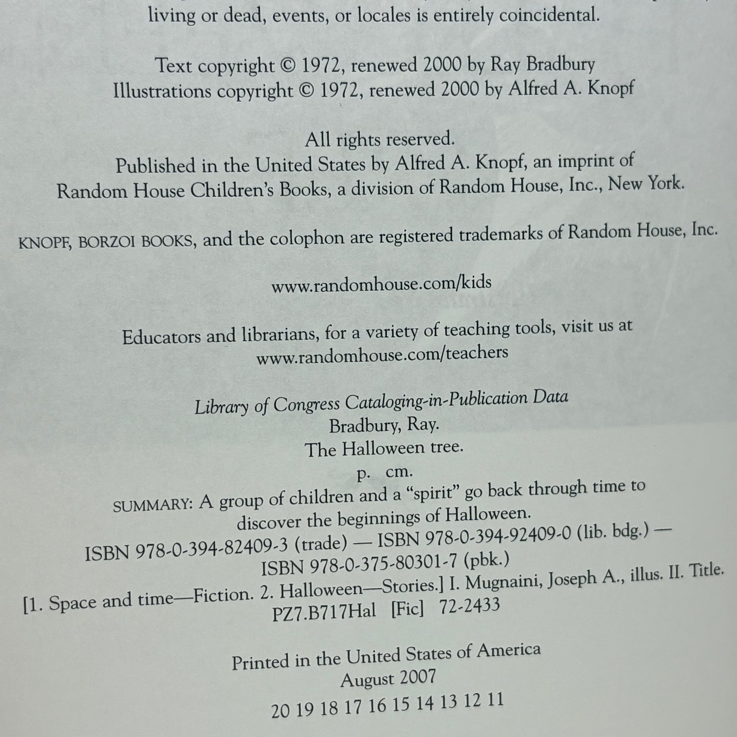 BRADBURY, Ray "The Halloween Tree" [Alfred A. Knopf, 2007] Signed