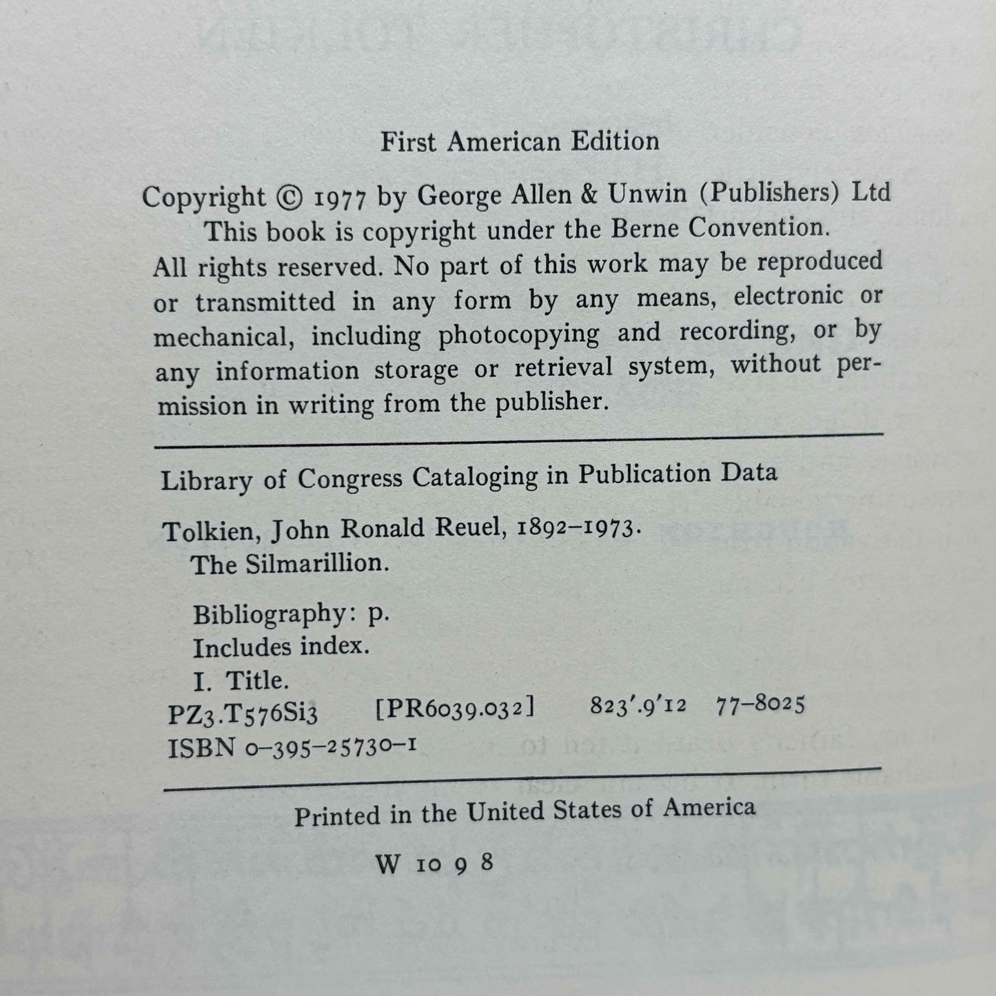 TOLKIEN, J.R.R. "The Silmarillion" [Houghton Mifflin, 1977] 1st Edition/8th Printing