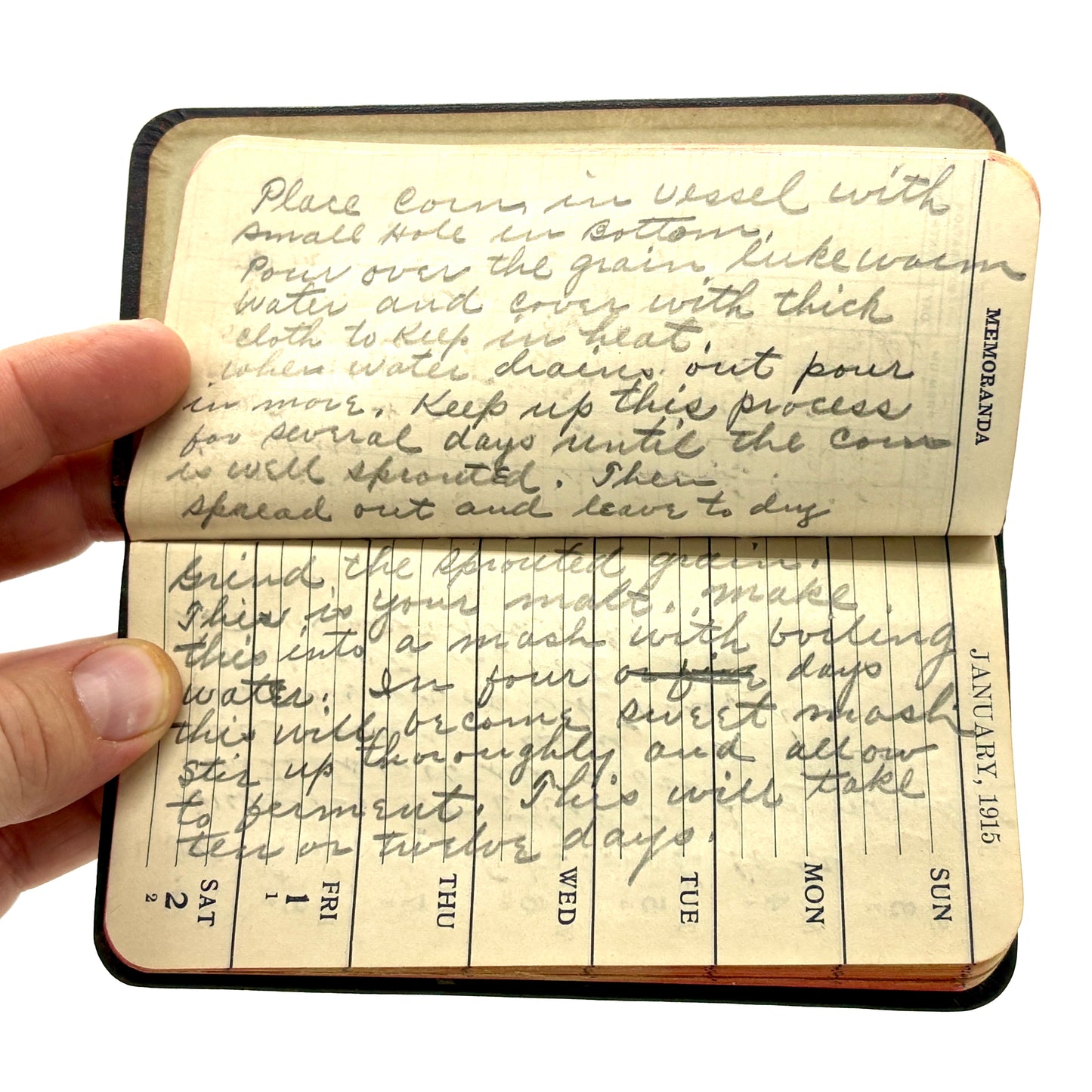1915 Date Book with Handwritten Moonshine Distillation Recipe [n.p., 1915]