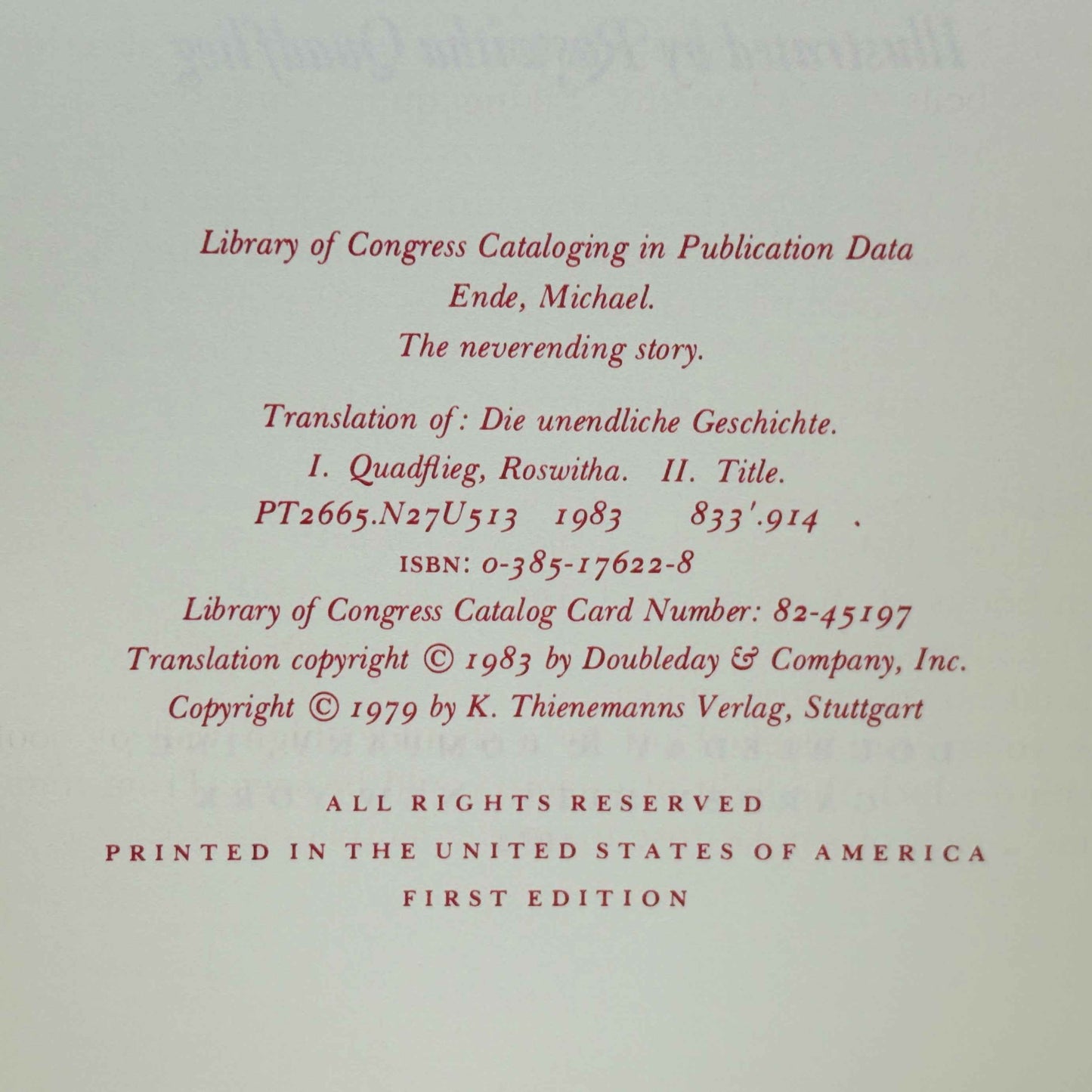 ENDE, Michael "The Neverending Story" [Doubleday, 1983] 1st Edition