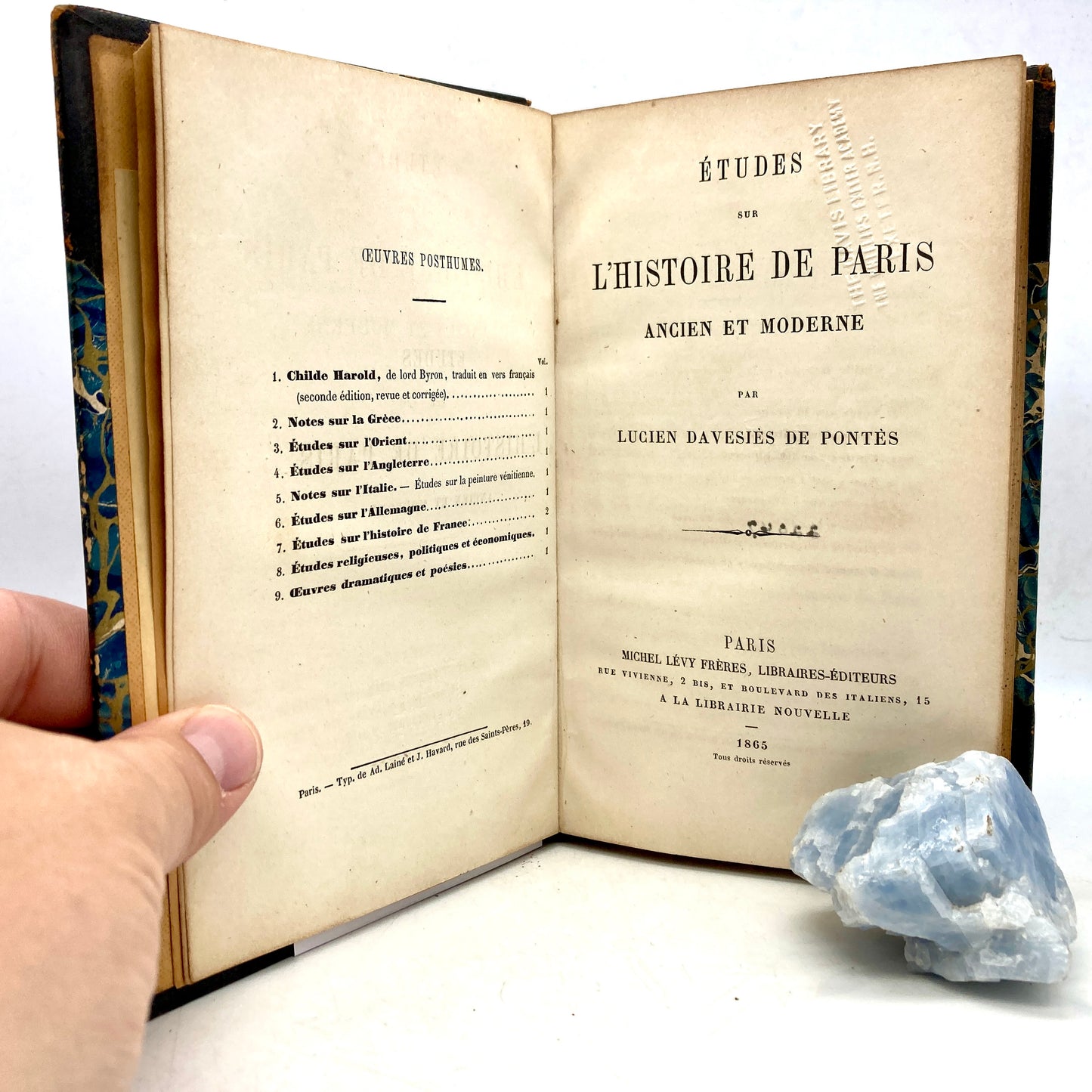 DAVESIES DE PONTES, Lucien "Etudes sur L'Histoire de Paris" [Michel Levy Freres, 1865]