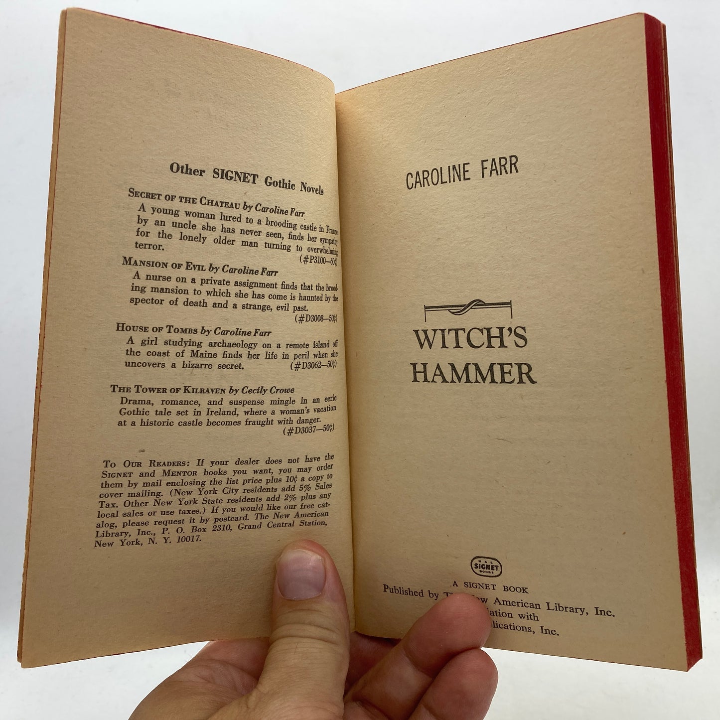 FARR, Caroline "Witch's Hammer" [Signet, 1967] 1st Edition/1st Printing