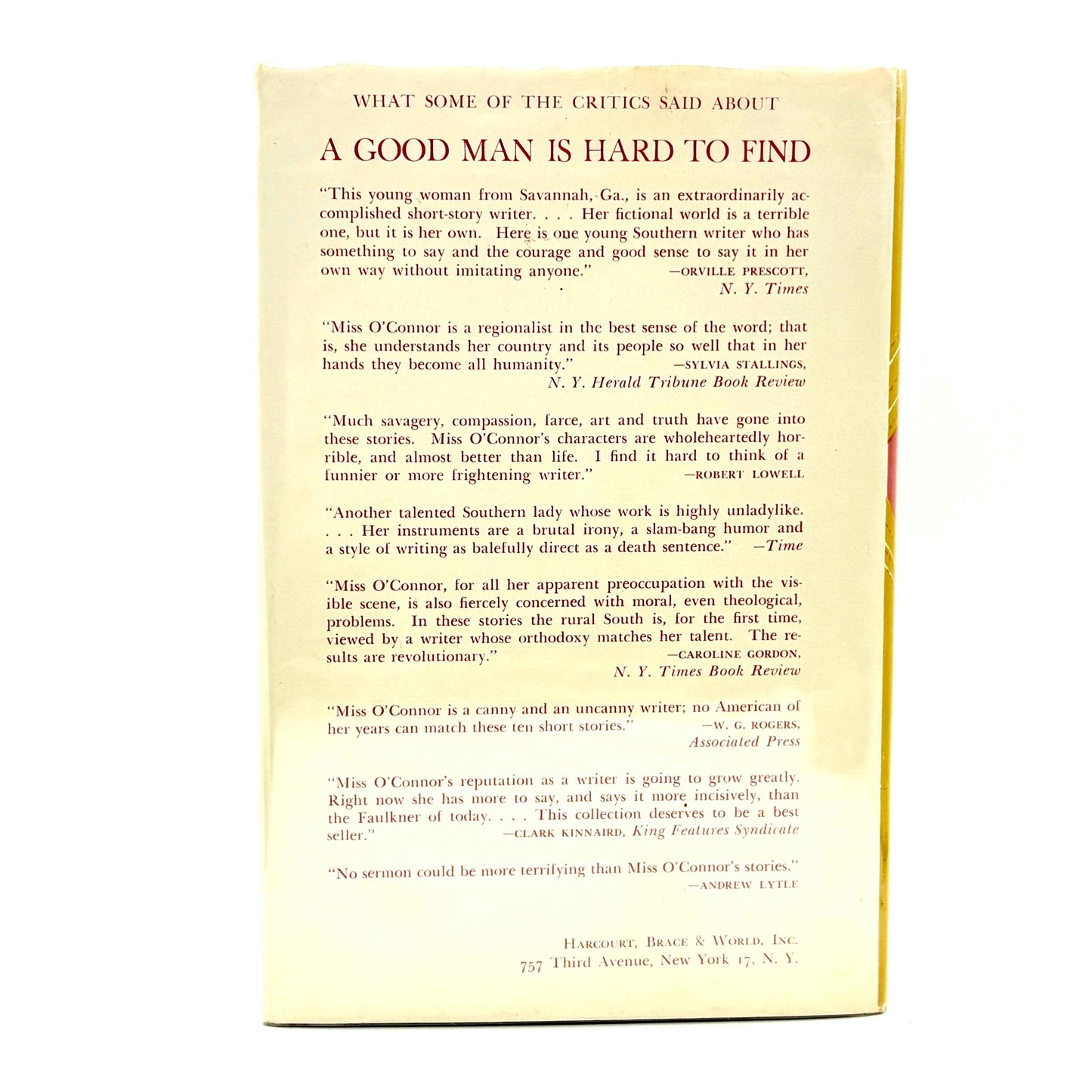 O'CONNOR, Flannery "A Good Man is Hard to Find" [Harcourt, 1955] 9th Printing