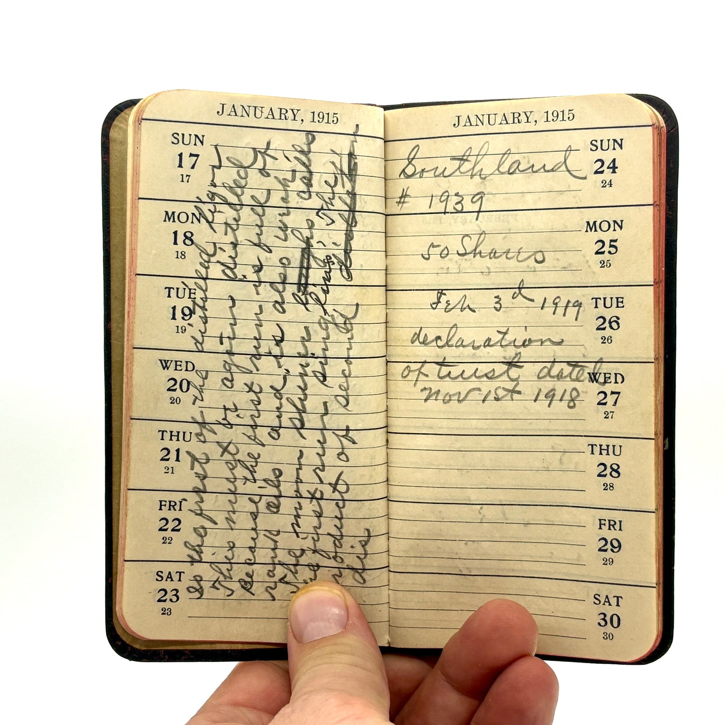 1915 Date Book with Handwritten Moonshine Distillation Recipe [n.p., 1915]
