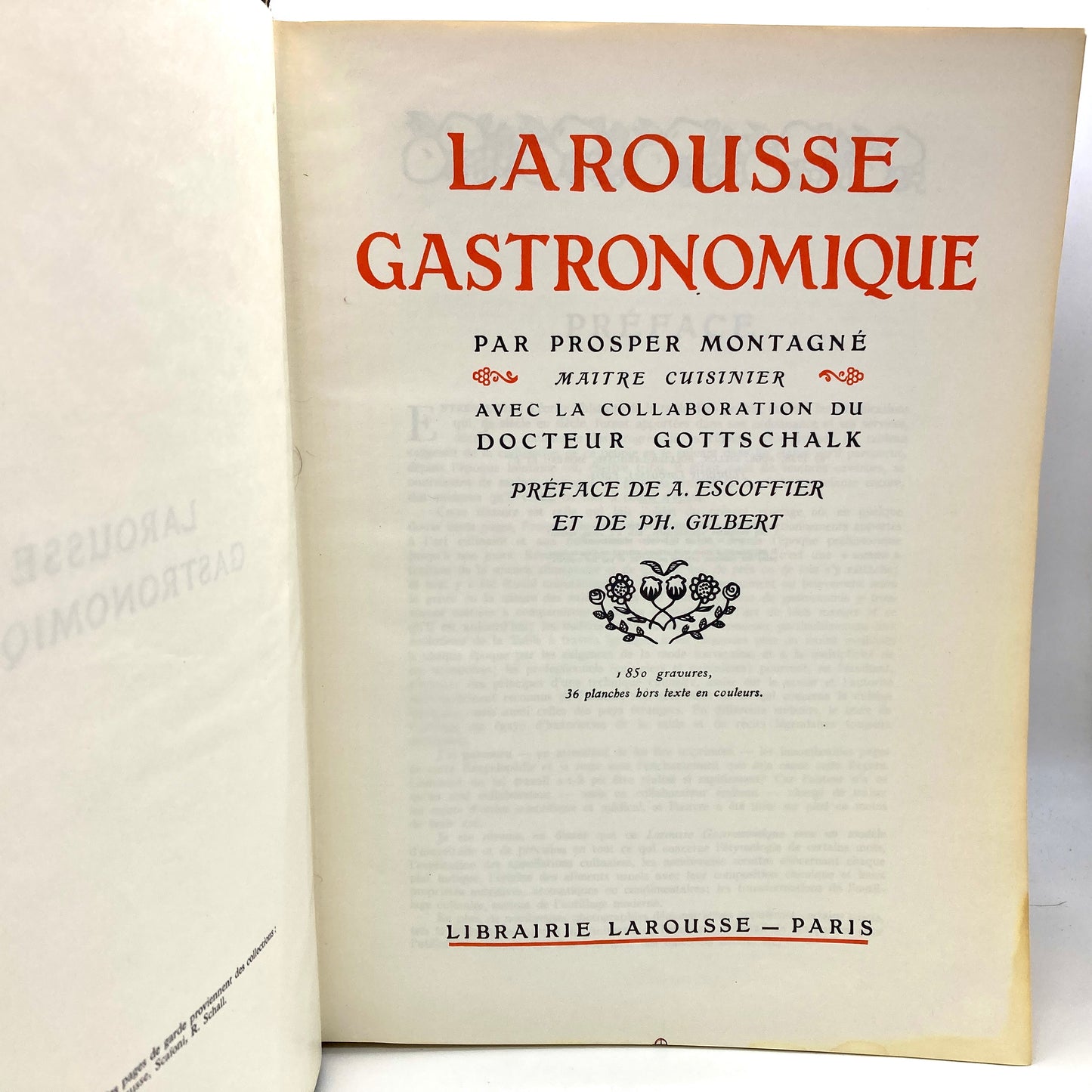 MONTAGNE, Prosper "Larousse Gastronomique" [Librairie Larousse, 1938]