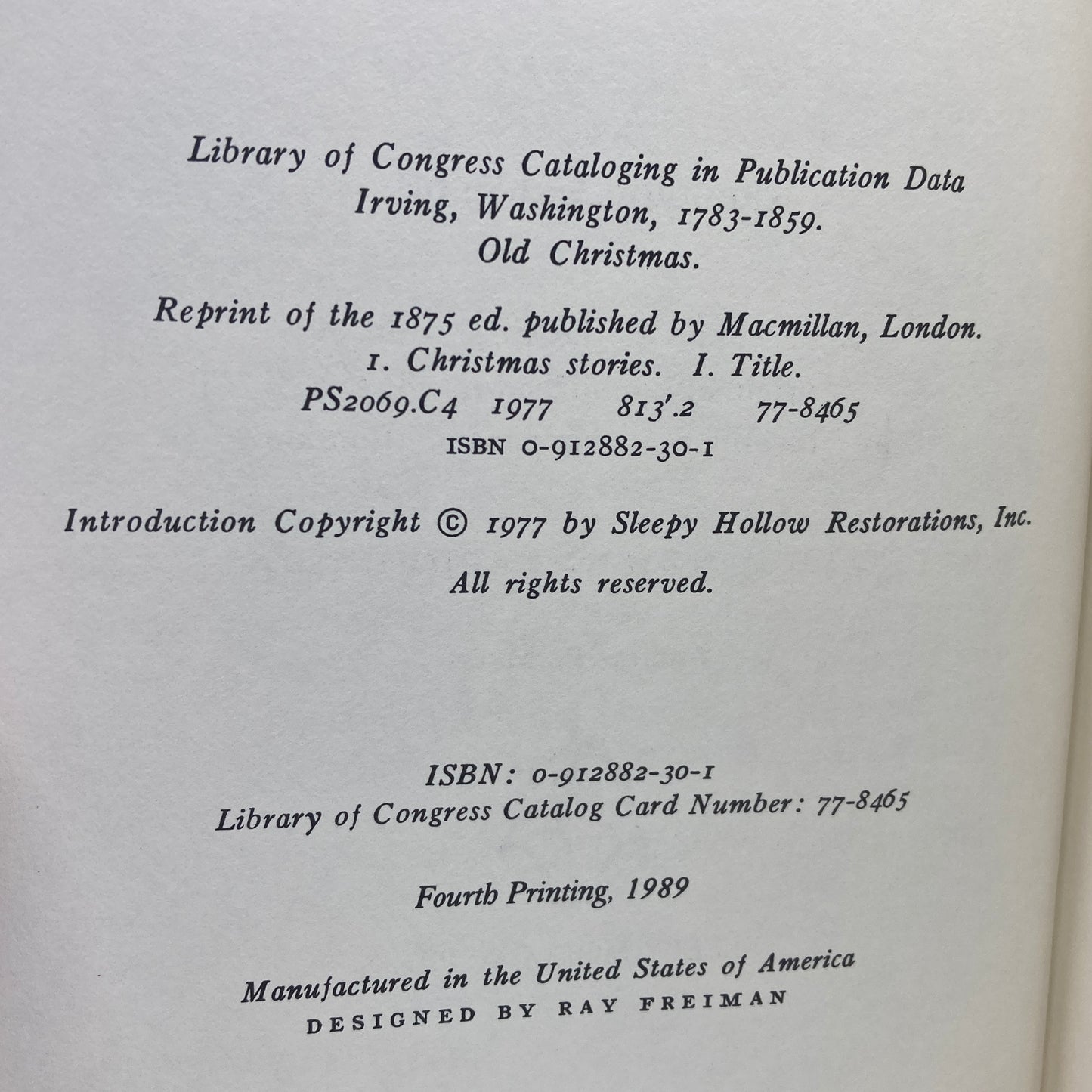 IRVING, Washington "Old Christmas" [Sleepy Hollow Press, 1989]