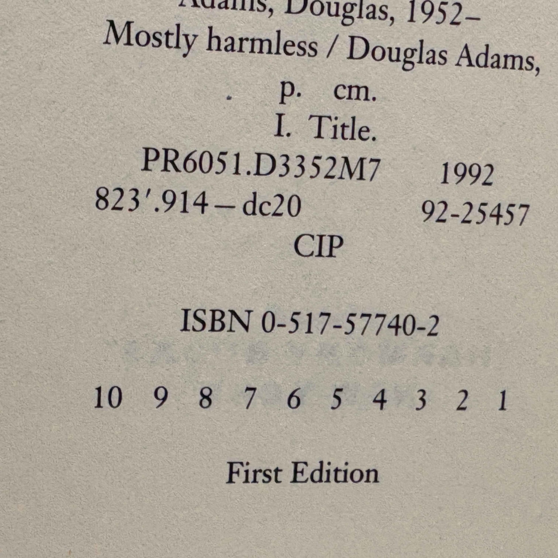 ADAMS, Douglas “Mostly Harmless” [Harmony Books, 1992] 1st US Edition