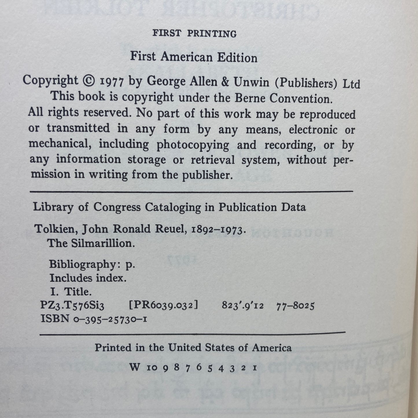 TOLKIEN, J.R.R. "The Silmarillion" [Houghton Mifflin, 1977] 1st Edition/1st Printing