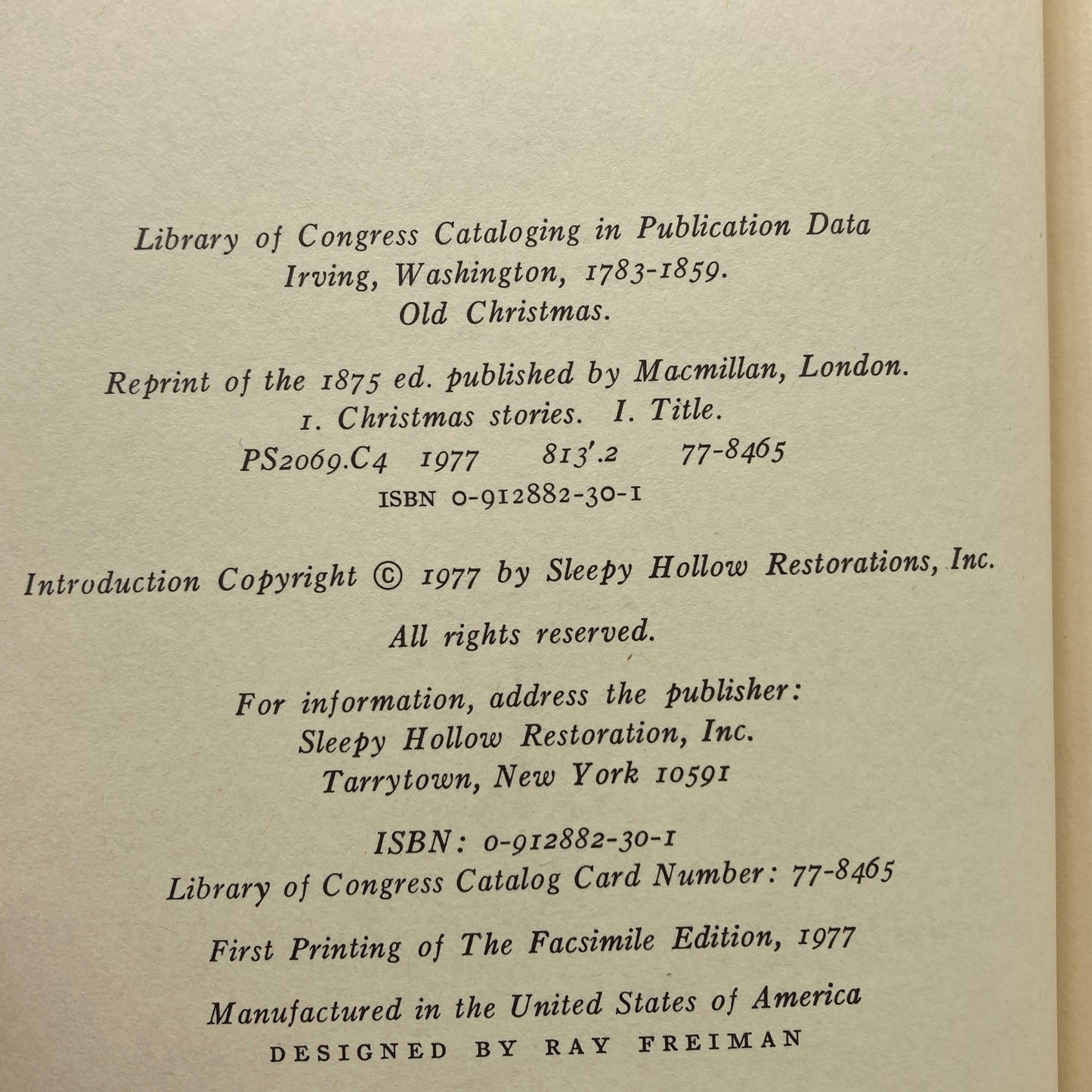 IRVING, Washington "Old Christmas" [Sleepy Hollow Press, 1977]