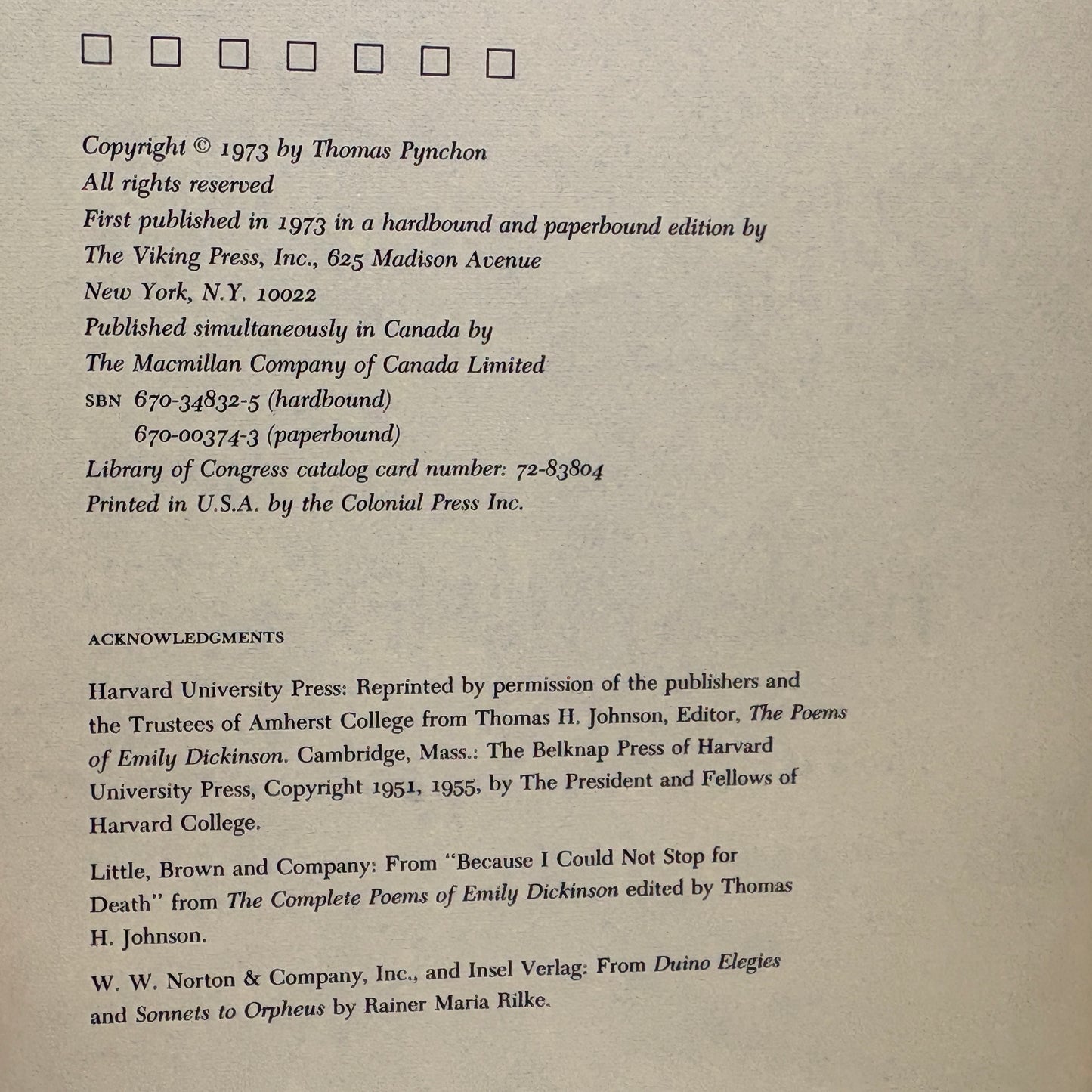 PYNCHON, Thomas "Gravity's Rainbow" [Viking, 1973] 1st Edition