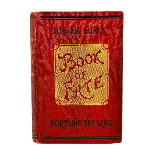 Red book titled 'Book of Fate' with gold text on a white background