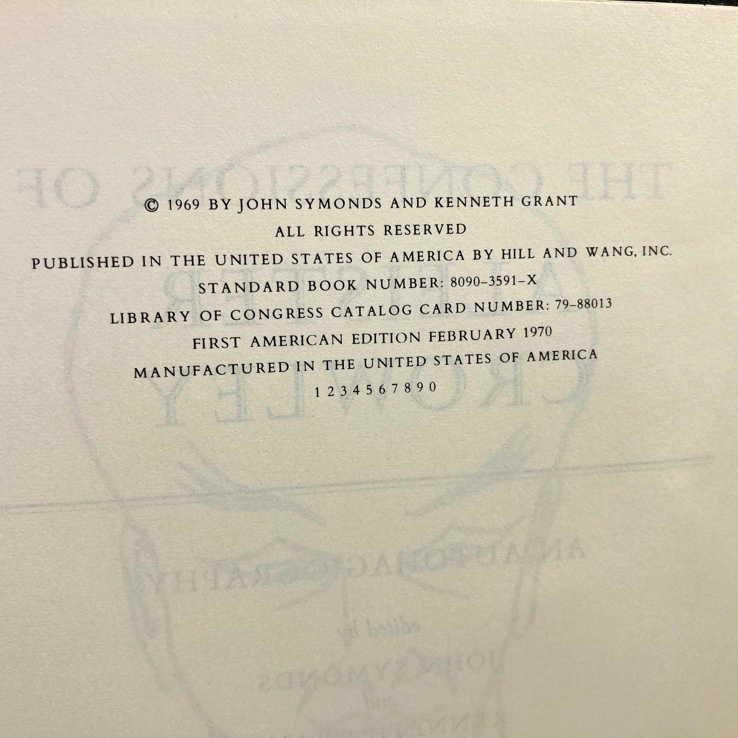 CROWLEY, Aleister "The Confessions of Aleister Crowley" [Hill and Wang, 1970] 1st Edition